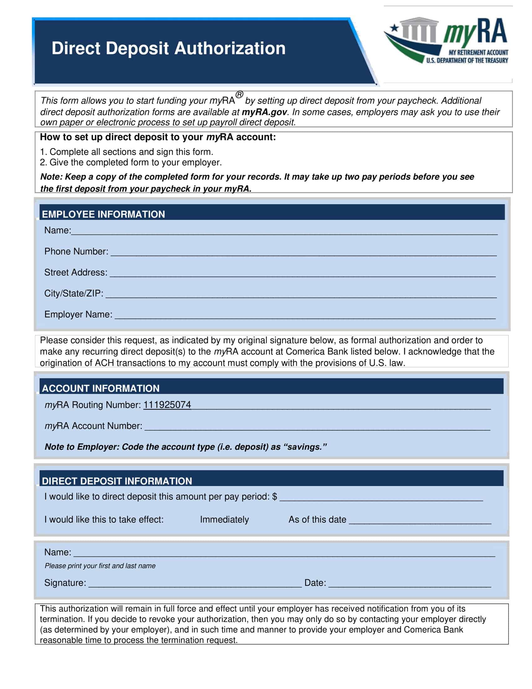 Sample Direct Deposit Authorization Form Sample Direct Deposit Authorization Form