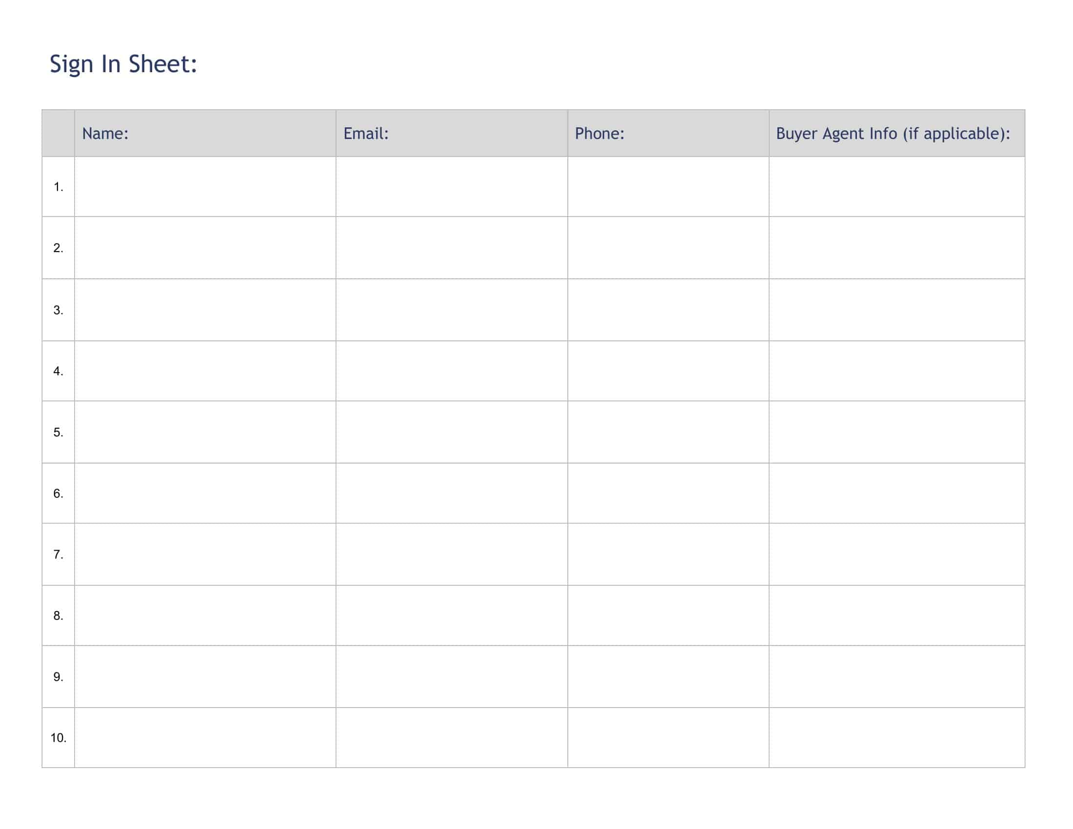 Sample Open House Sign in Sheet Sample Open House Sign in Sheet