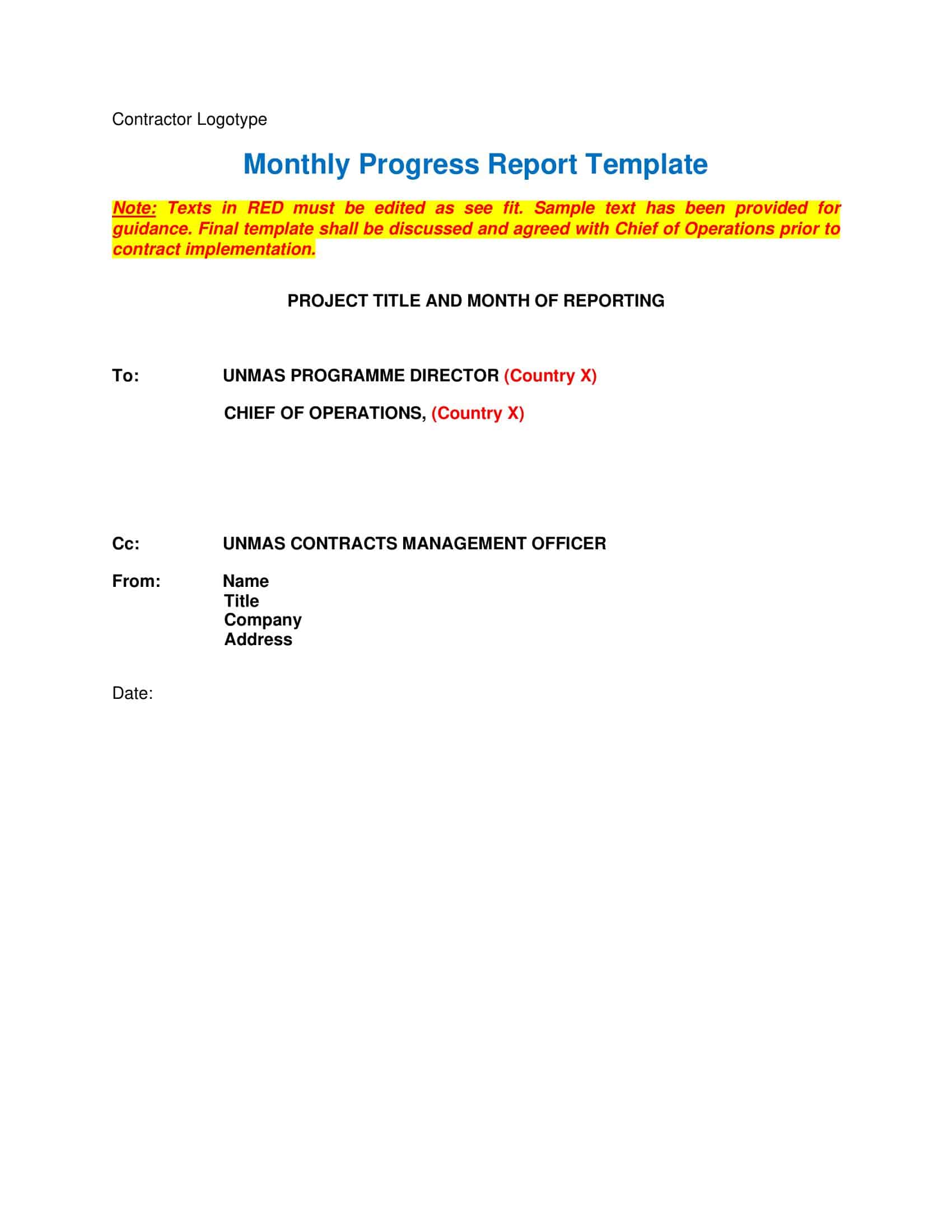 Sample Progress Report Word Sample Progress Report Word
