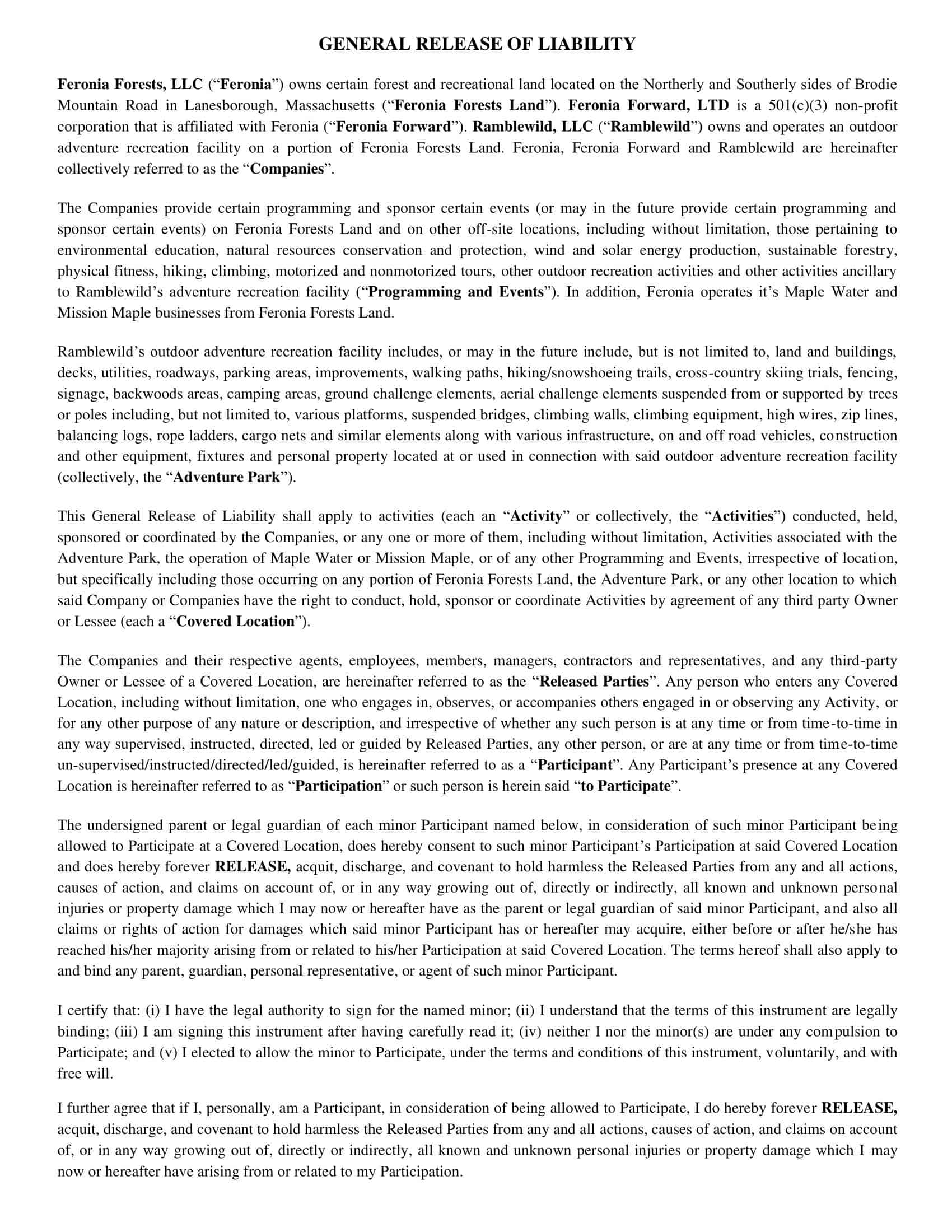 Standard Sample General Release of Liability Form Standard Sample General Release of Liability Form