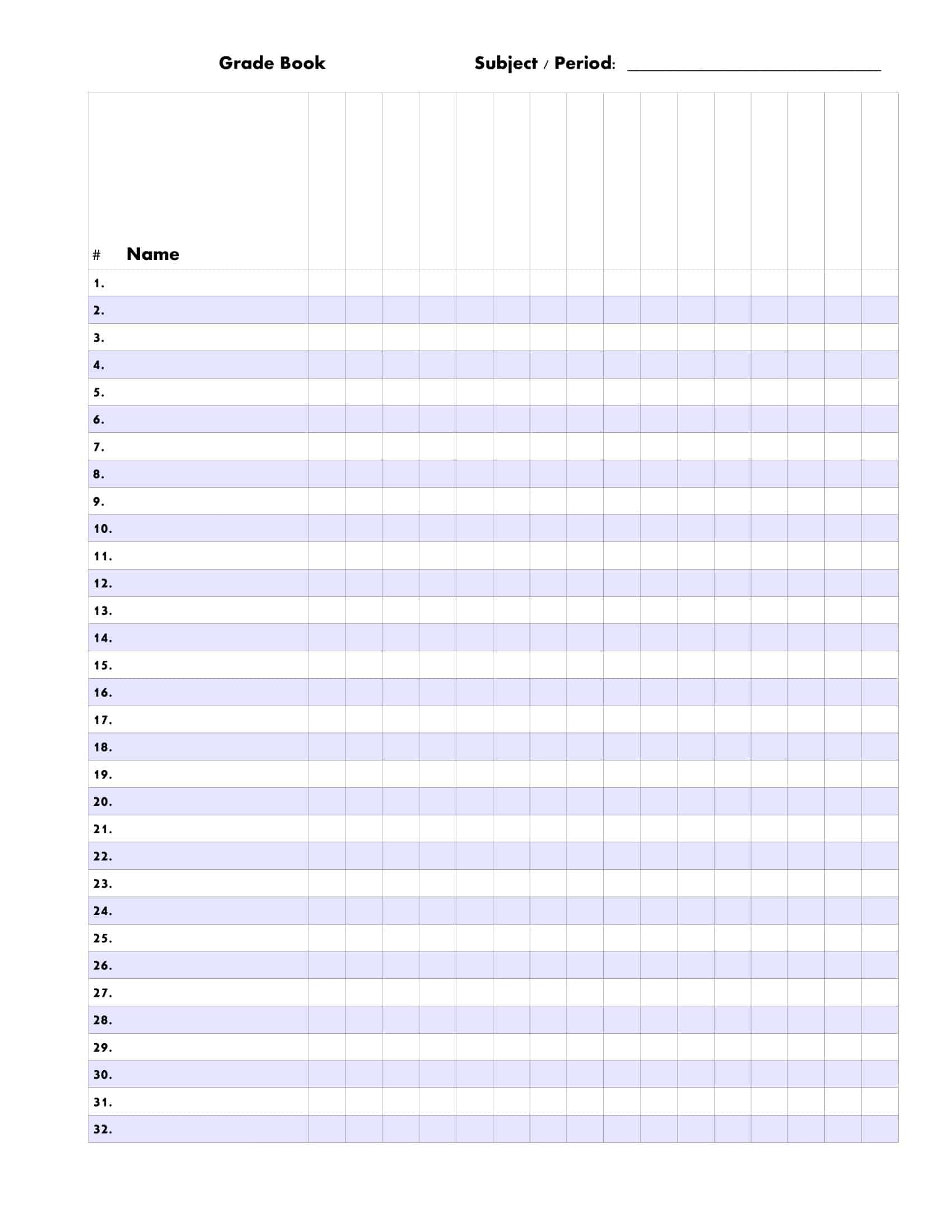 Free Printable Gradebook Templates