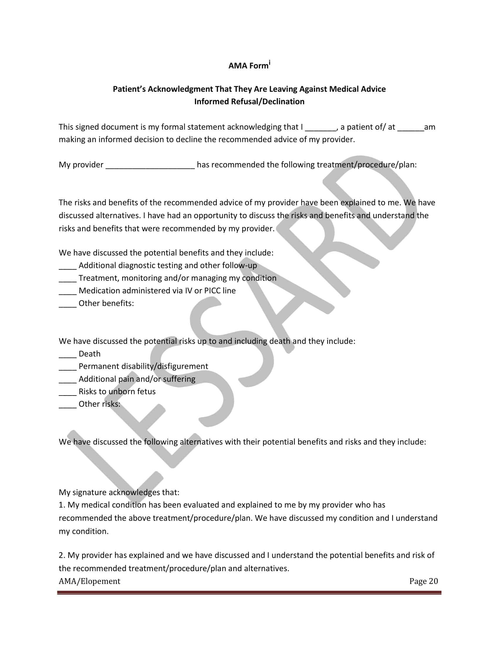 Word Against Medical Advice Form Download Word Against Medical Advice Form Download