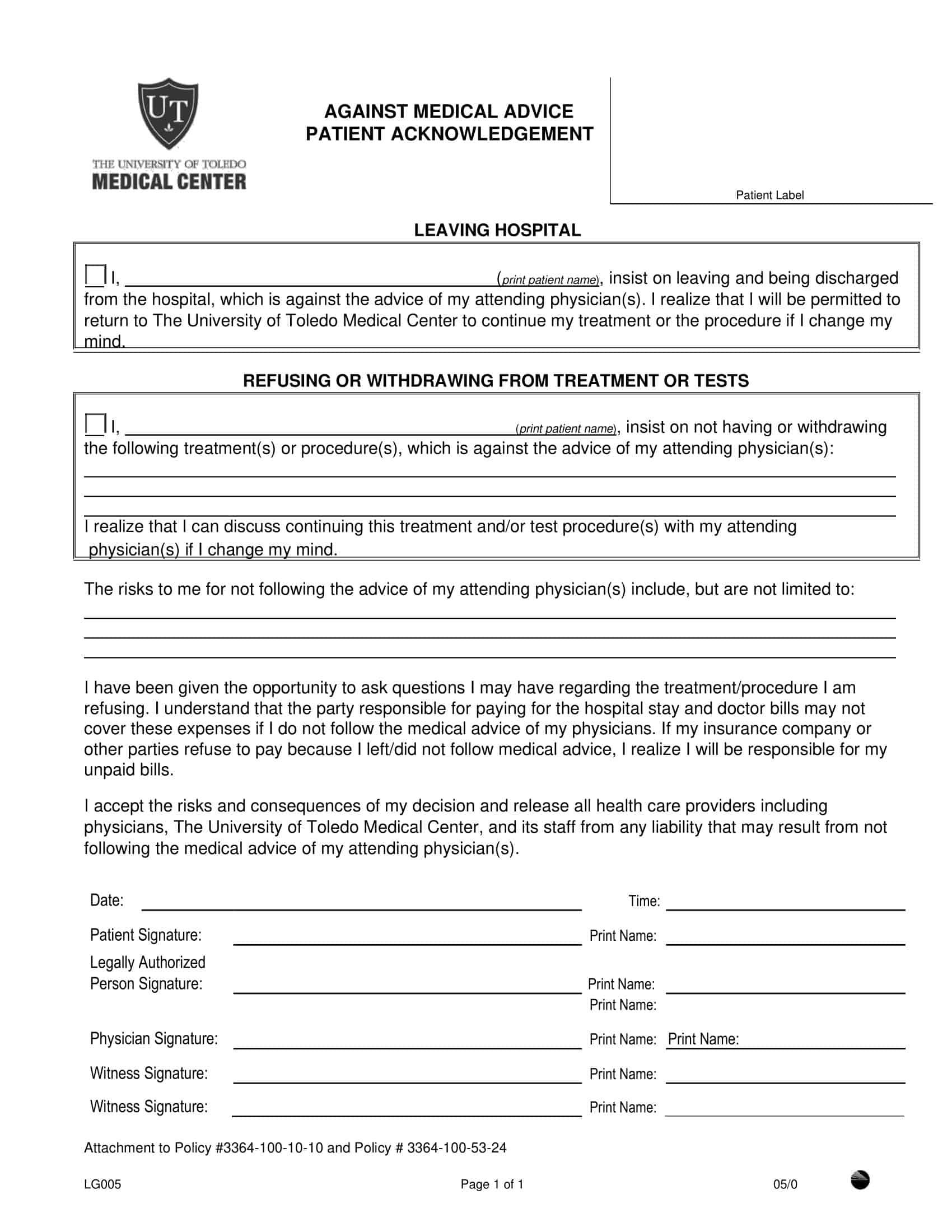Free Printable Against Medical Advice Form Templates PDF Free Printable Against Medical Advice Form Templates PDF