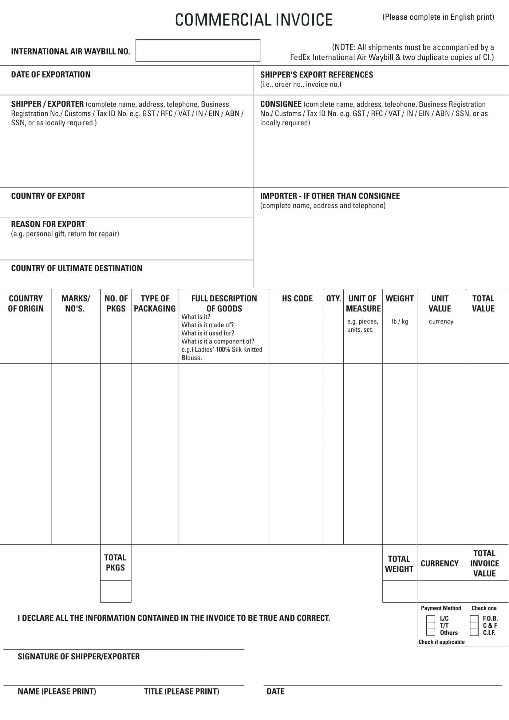 Word Commercial Invoice Template Download Word Commercial Invoice Template Download
