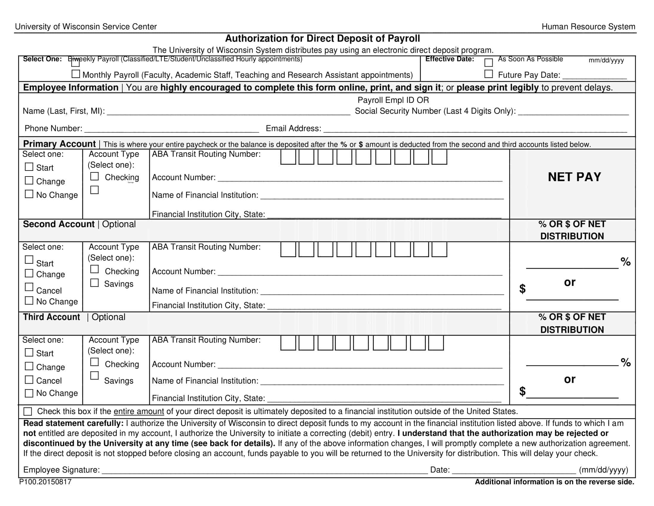 Word Document Direct Deposit Authorization Form Word Document Direct Deposit Authorization Form