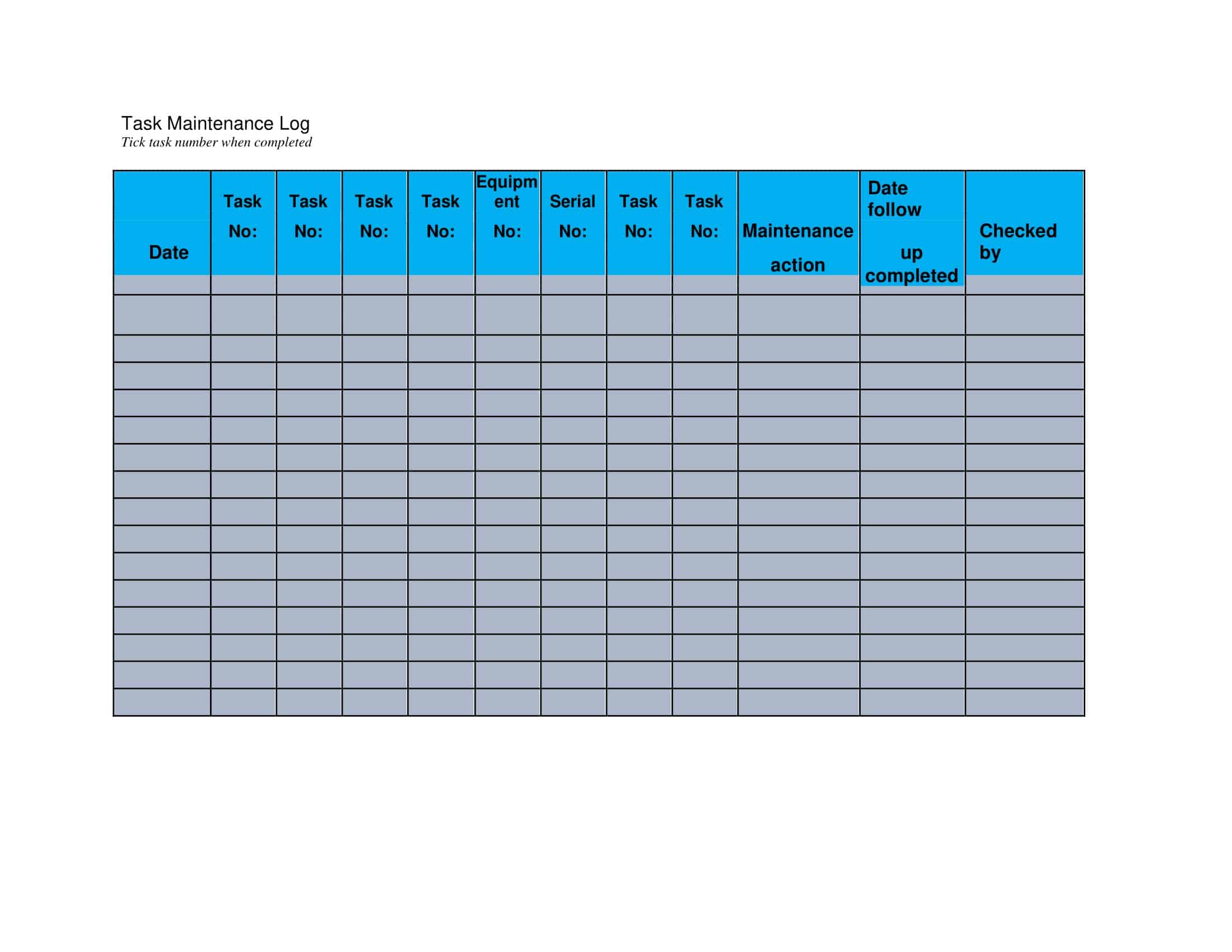 Word Document Equipment Maintenance Log Word Document Equipment Maintenance Log