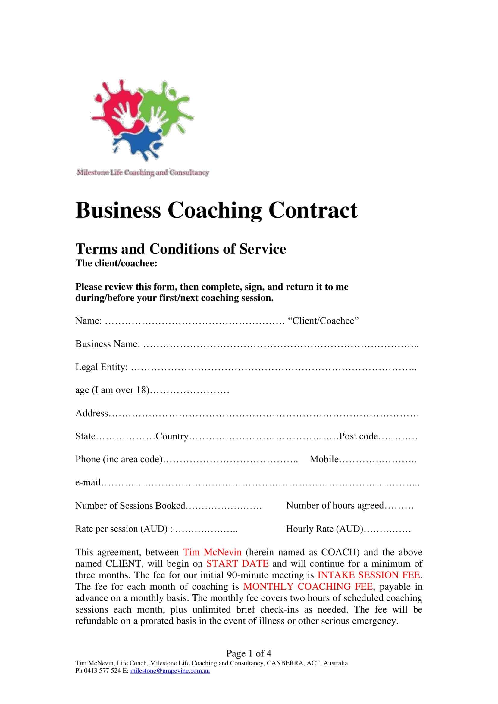 Word Example Coaching Contract Word Example Coaching Contract