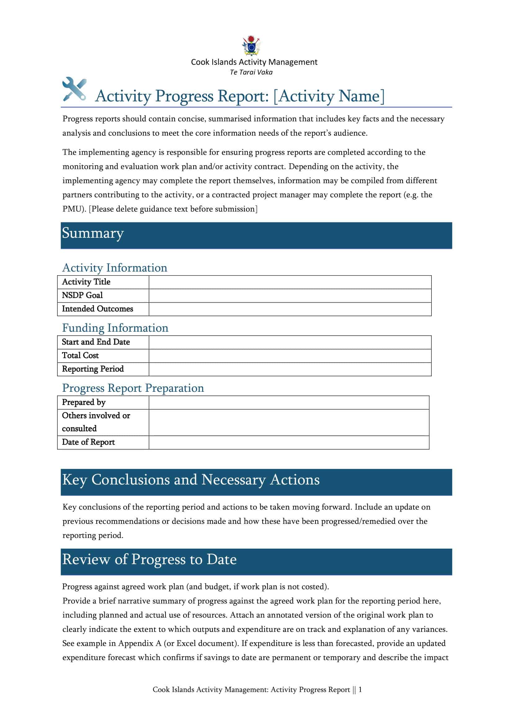 Word Progress Report Template Word Progress Report Template