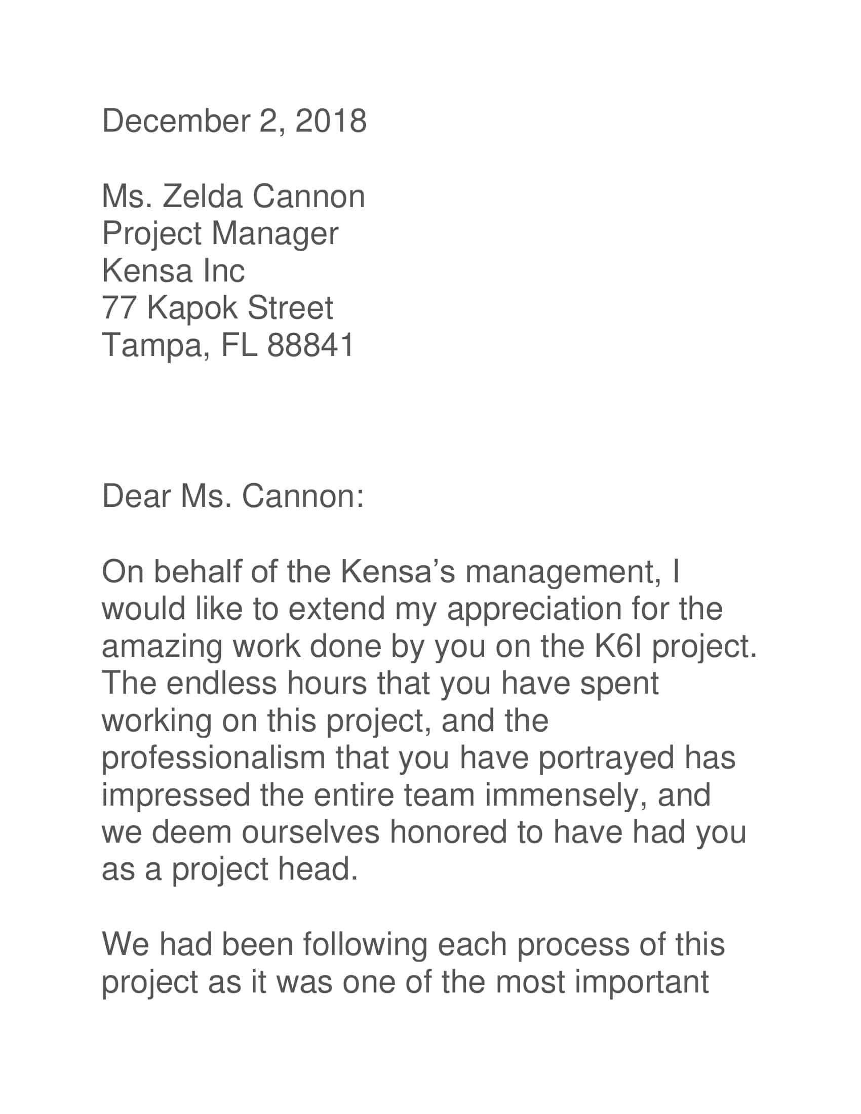 Word Sample Appreciation Letter Word Sample Appreciation Letter