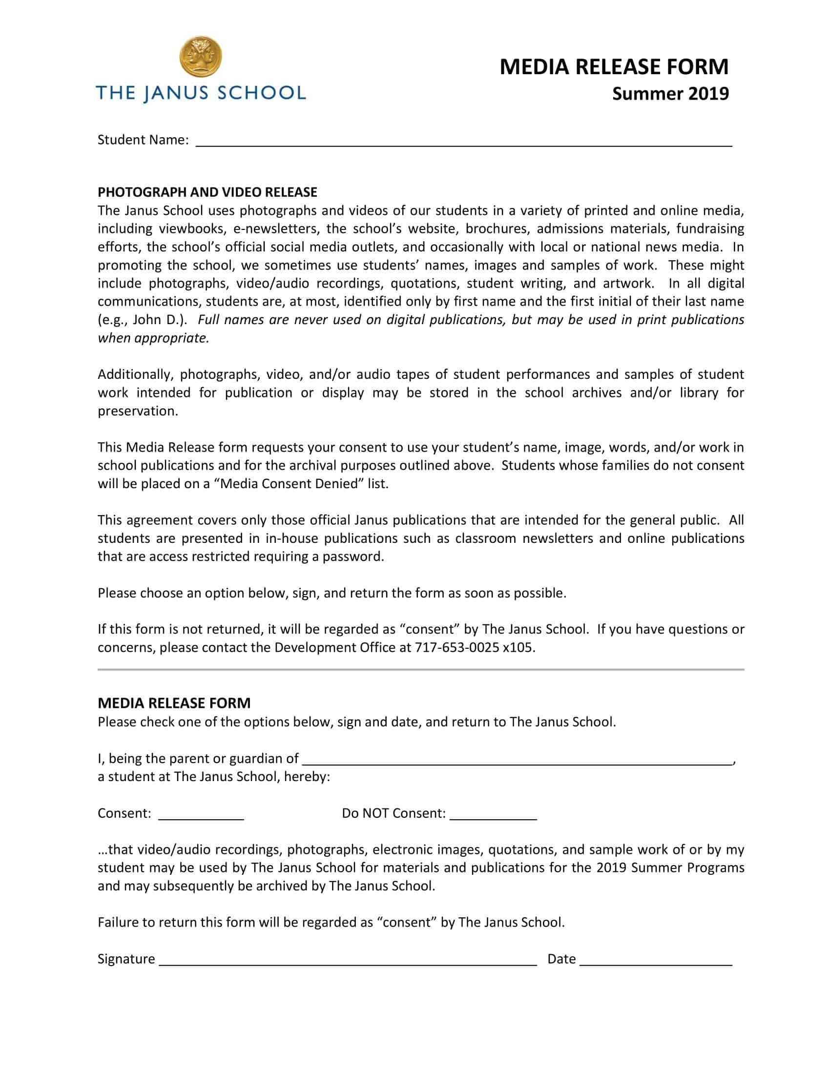 Word Sample Media Release Form Word Sample Media Release Form