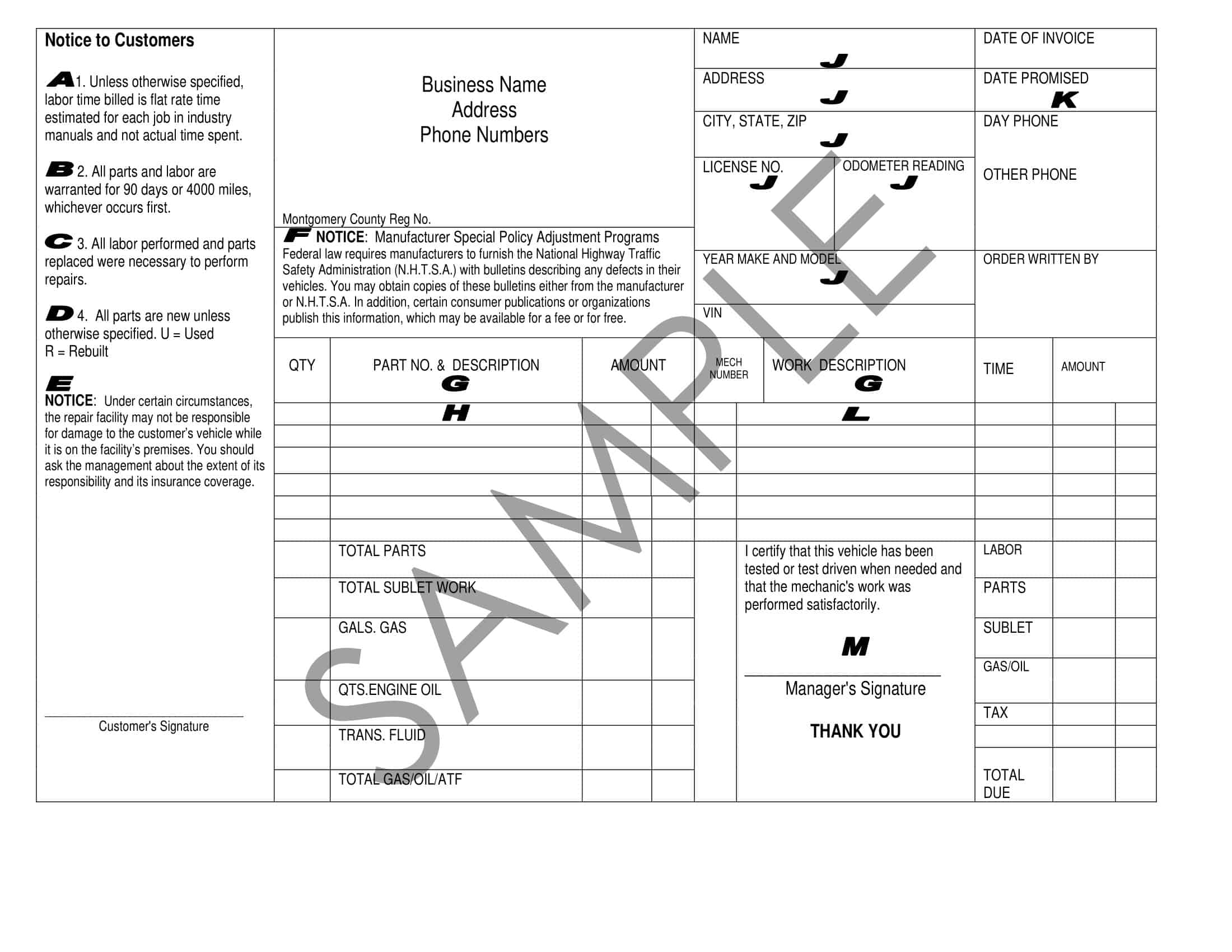 Word Template Auto Repair Invoice Free Word Template Auto Repair Invoice Free