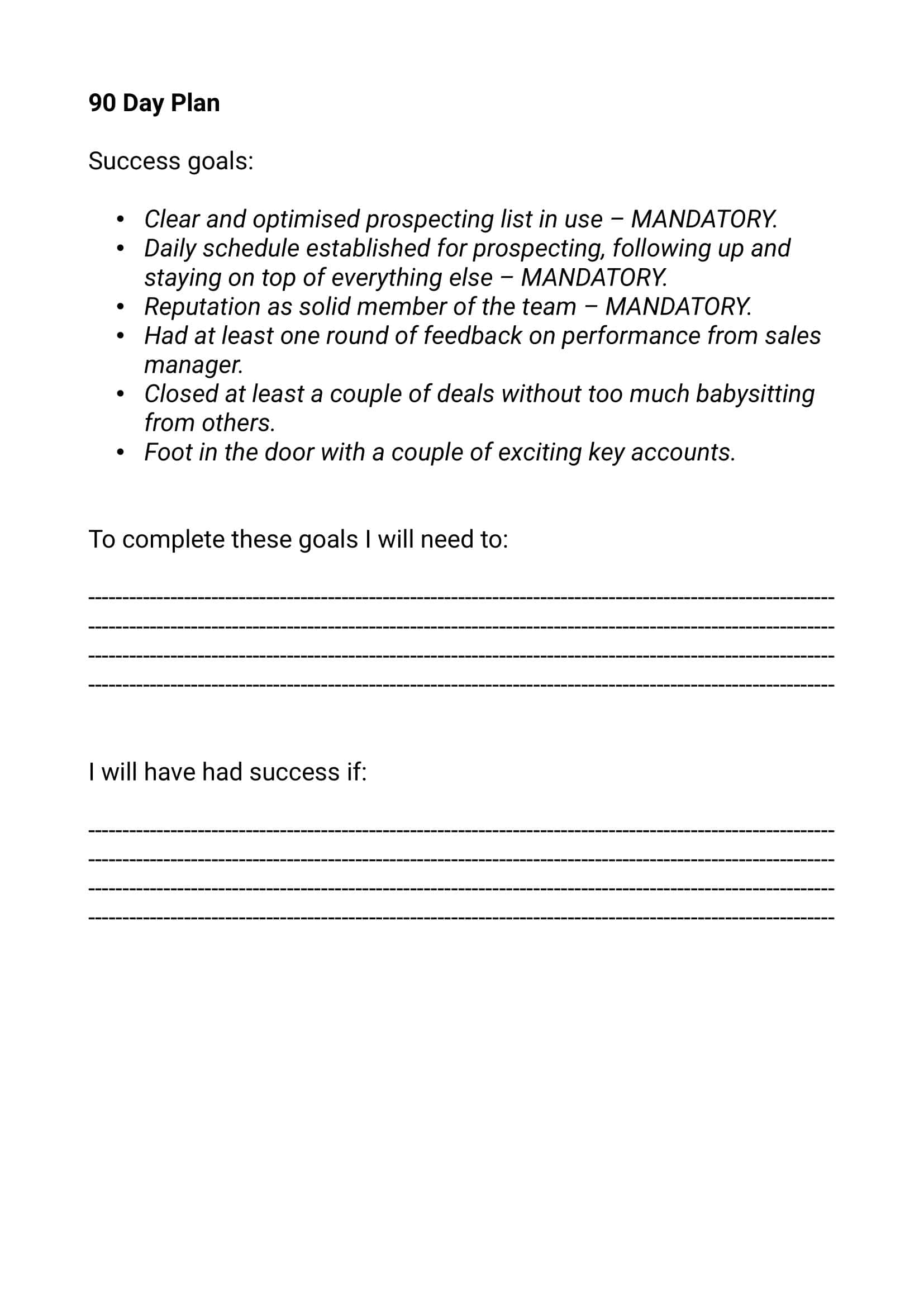 30-60-90 Day Plan Word 30-60-90 Day Plan Word