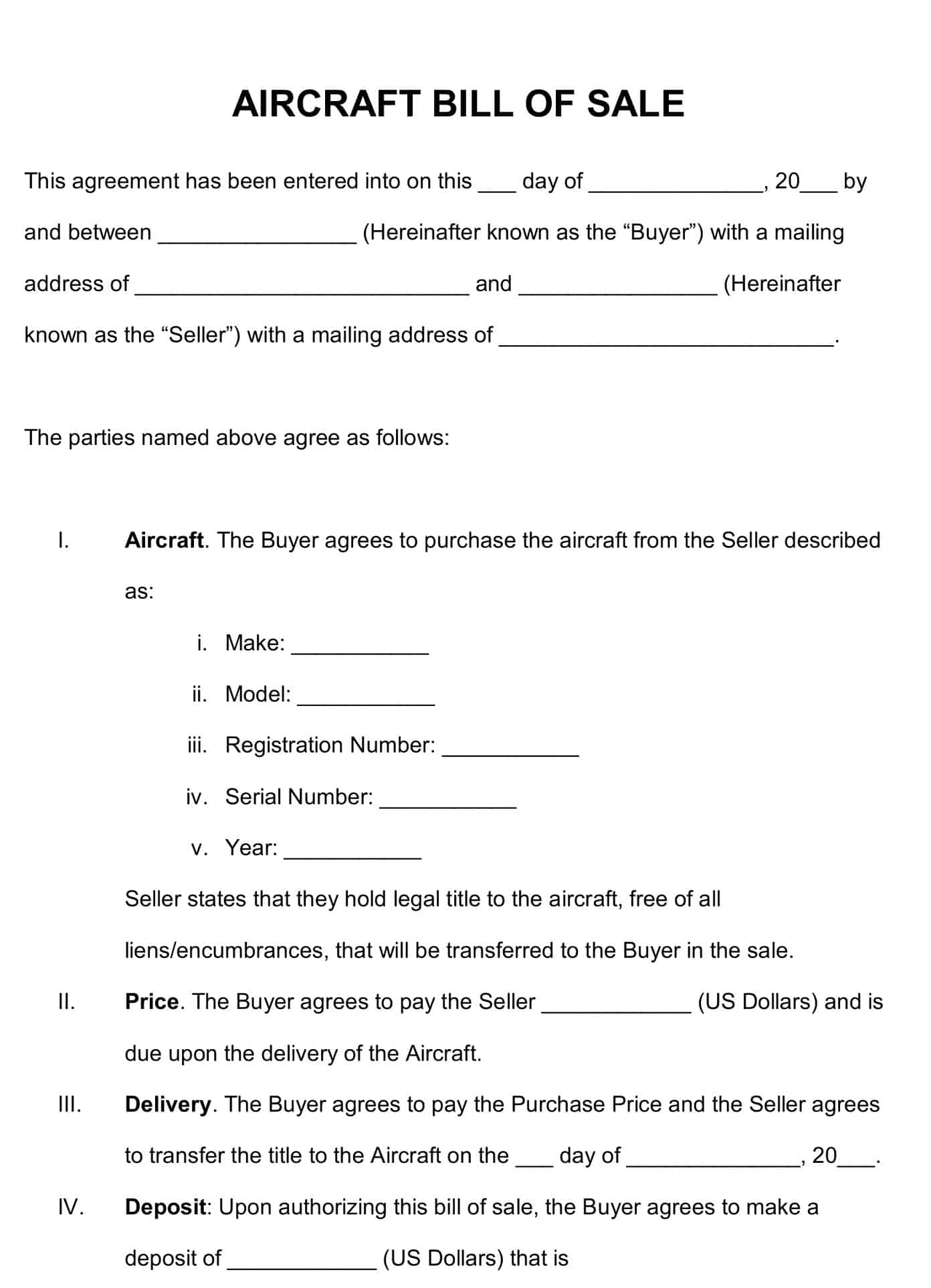 Aircraft Bill of Sale PDF Download Aircraft Bill of Sale PDF Download