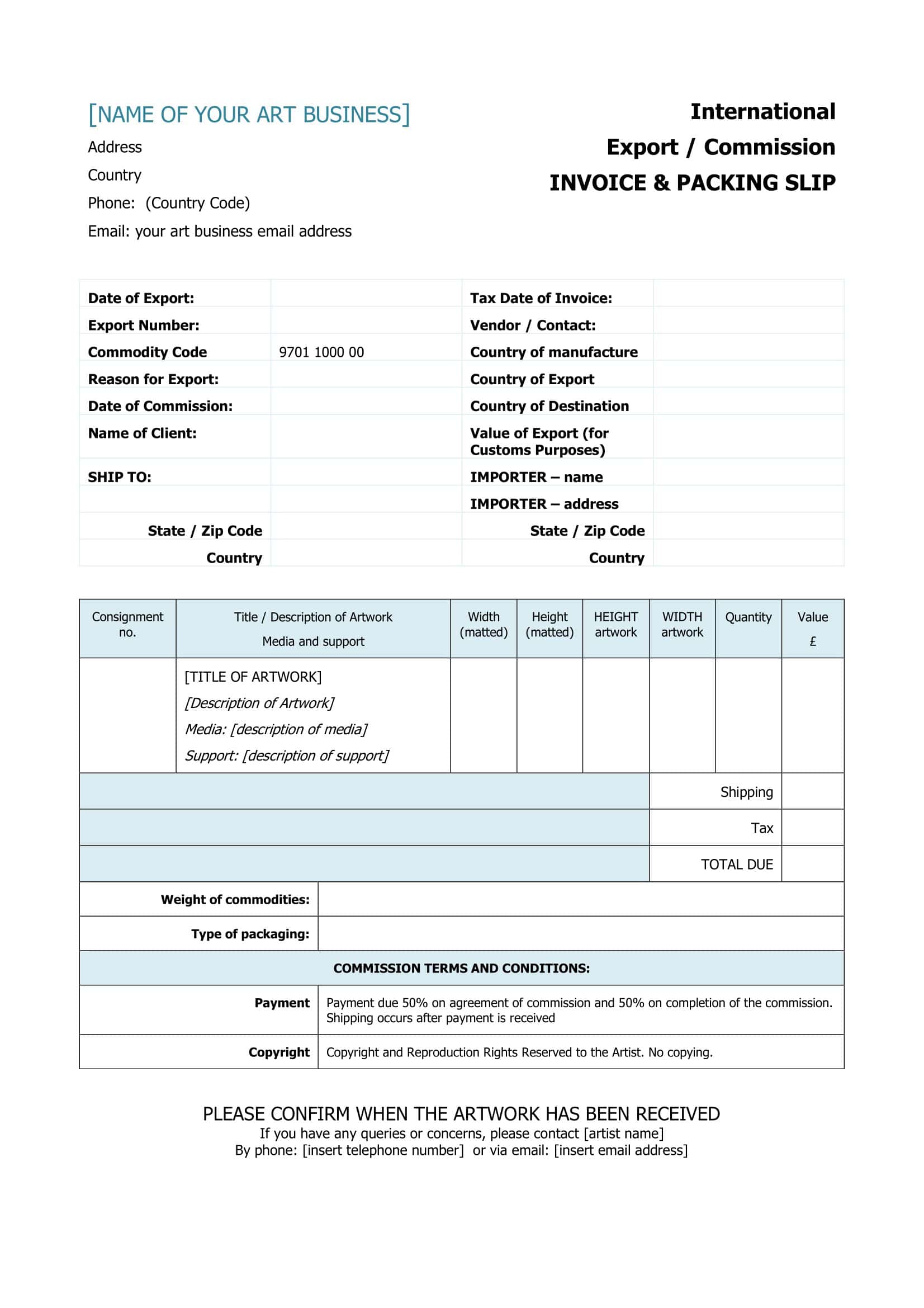 Artist Invoice Fillable Template Artist Invoice Fillable Template