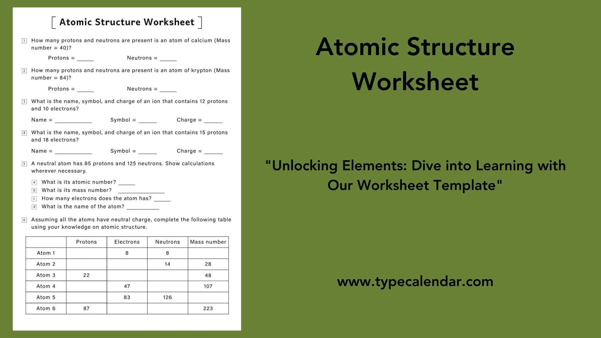 Atomic Structure Worksheet With Answers