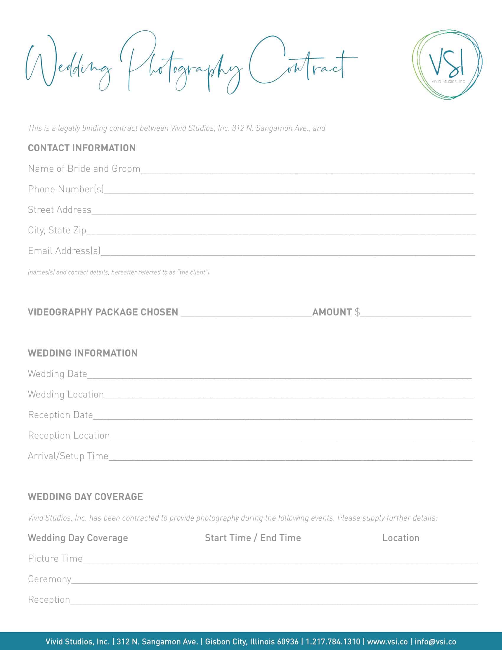 Blank Downloadable Wedding Photography Contract Blank Downloadable Wedding Photography Contract