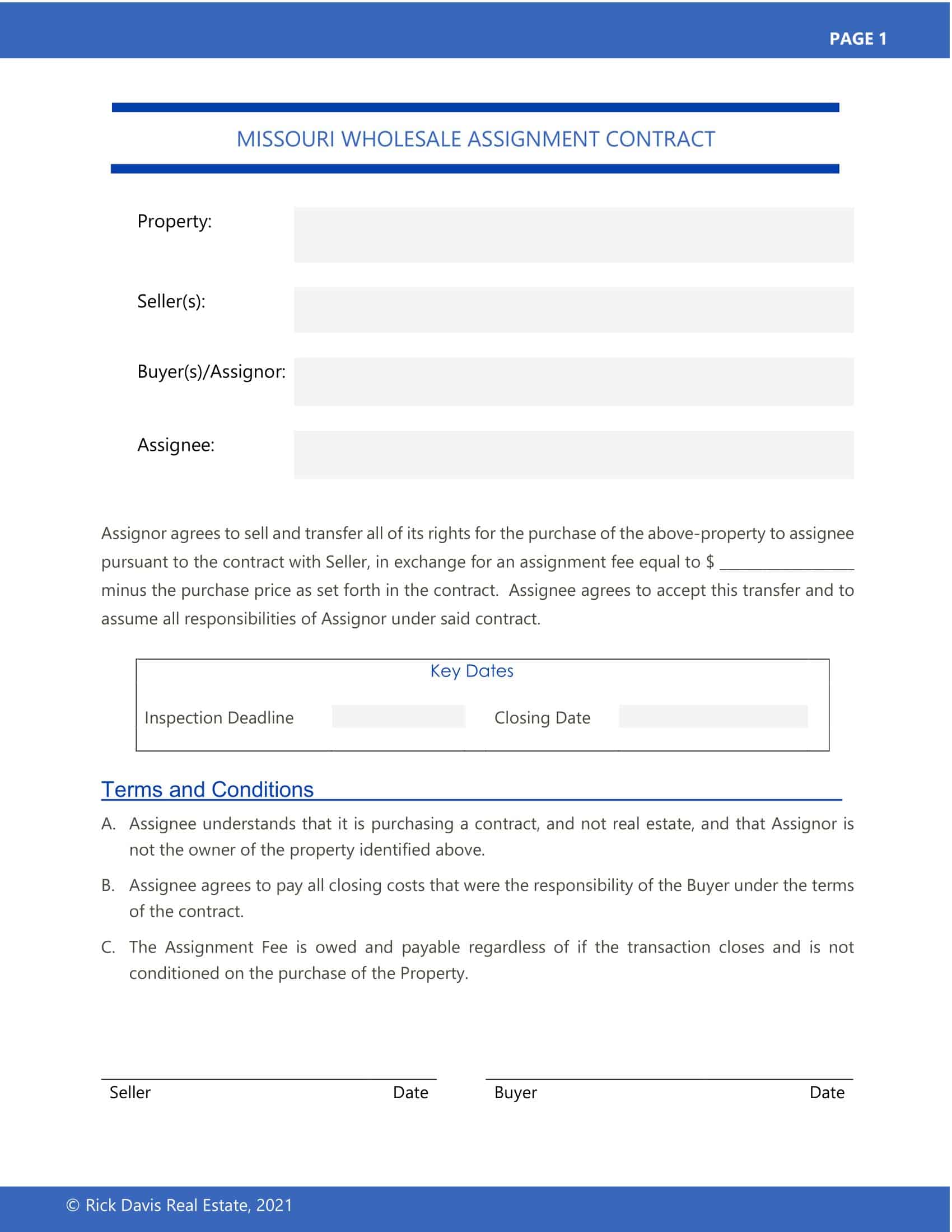Blank Downloadable Wholesale Real Estate Contract Blank Downloadable Wholesale Real Estate Contract