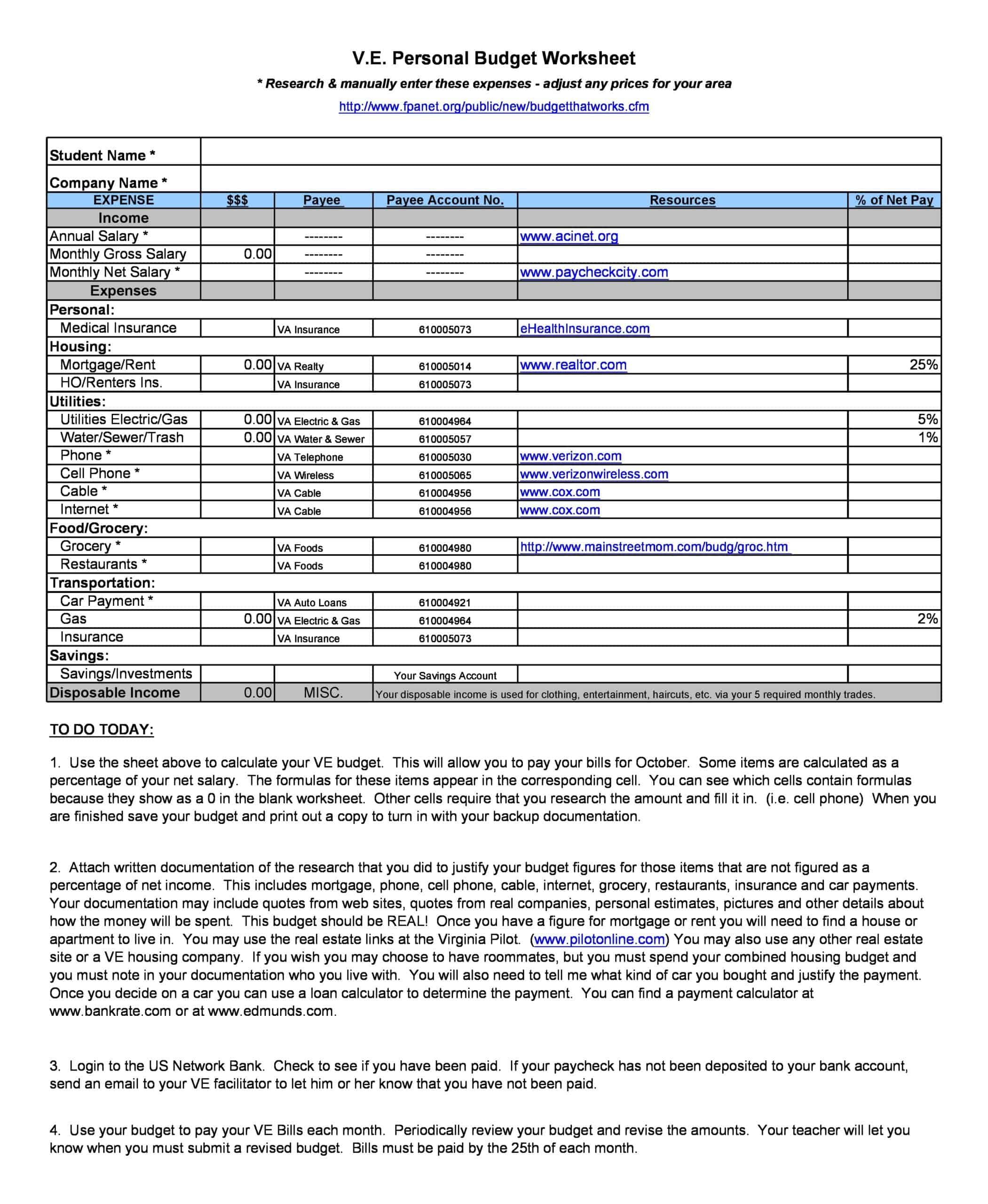 Blank Fillable Personal Budget Spreadsheet Blank Fillable Personal Budget Spreadsheet