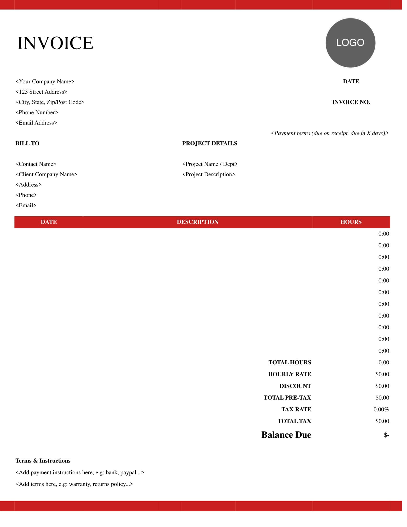 Blank Freelance Invoice Excel Blank Freelance Invoice Excel