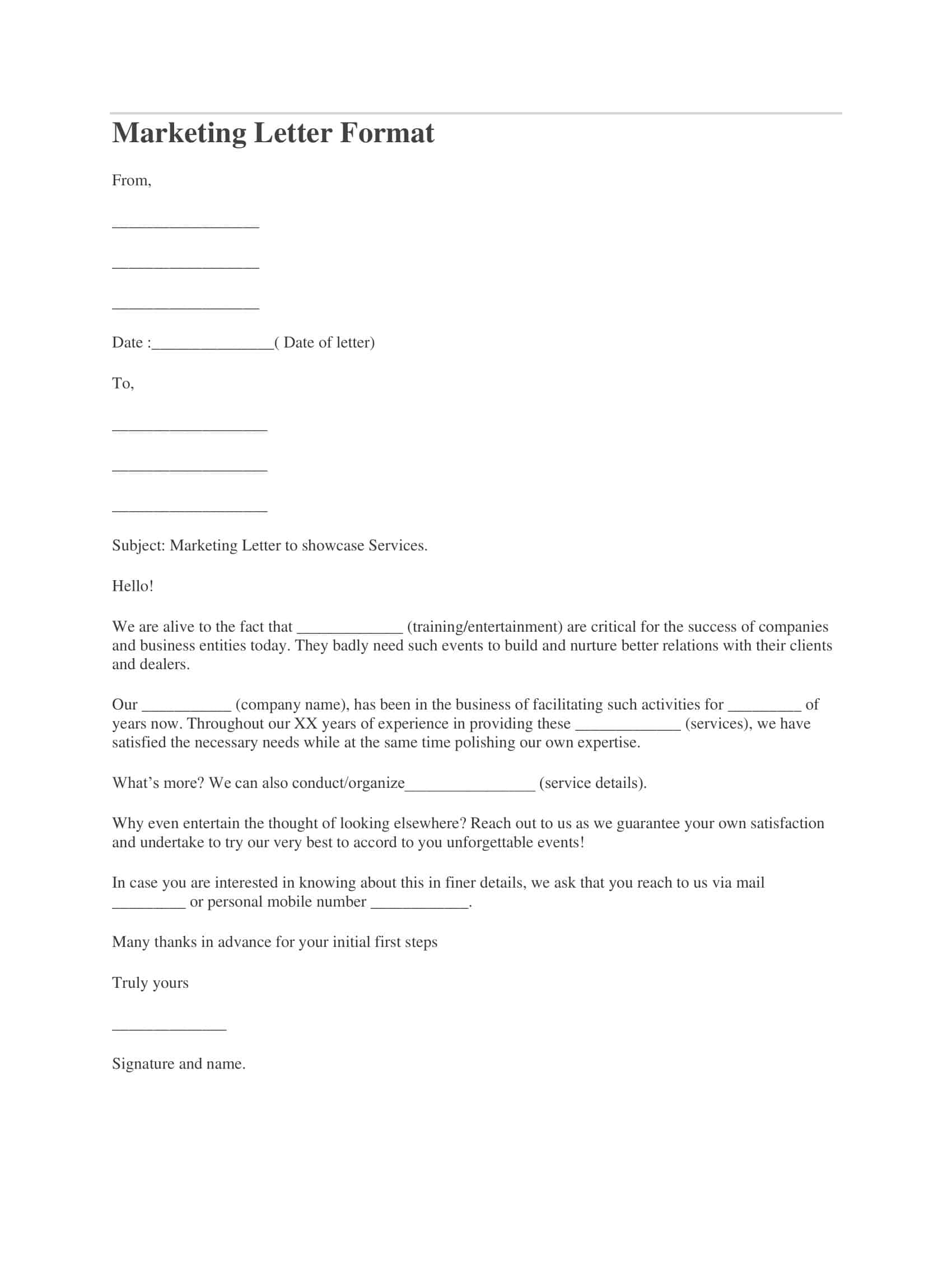 Blank Marketing Letter Blank Marketing Letter