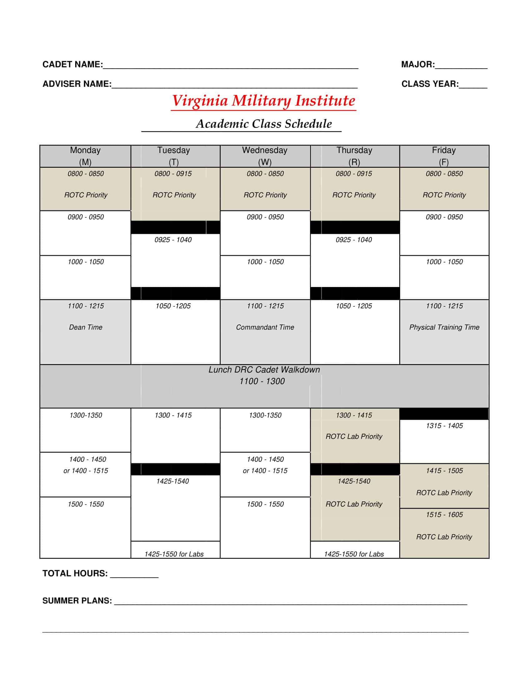 Free Printable Class Schedule Templates [Excel, Word, PDF] College ...