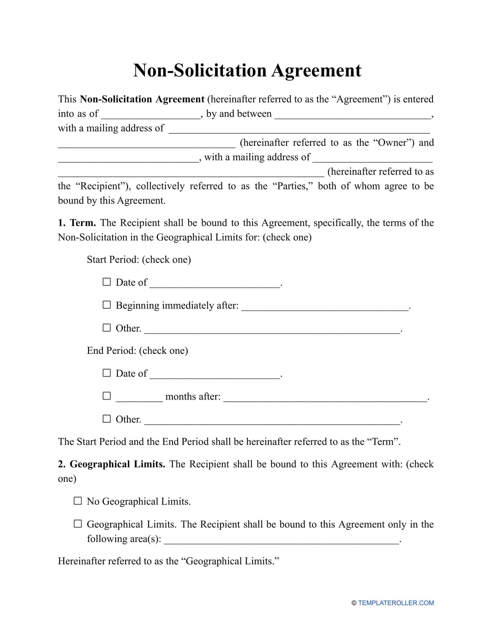 Blank PDF Non Solicitation Agreement Blank PDF Non Solicitation Agreement
