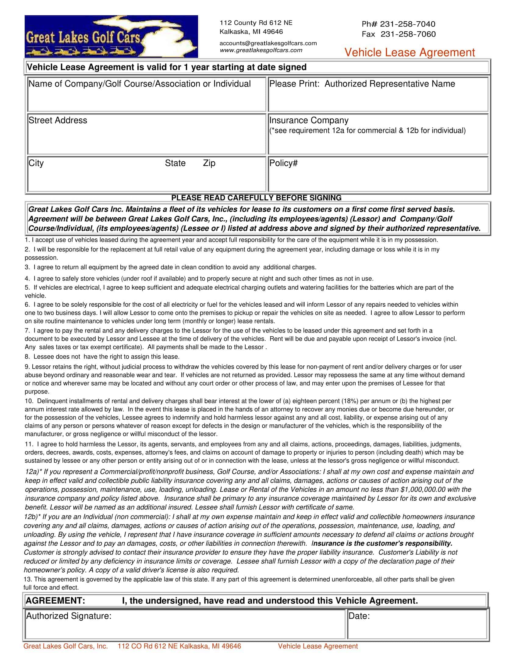 Blank PDF Vehicle Lease Agreement Blank PDF Vehicle Lease Agreement