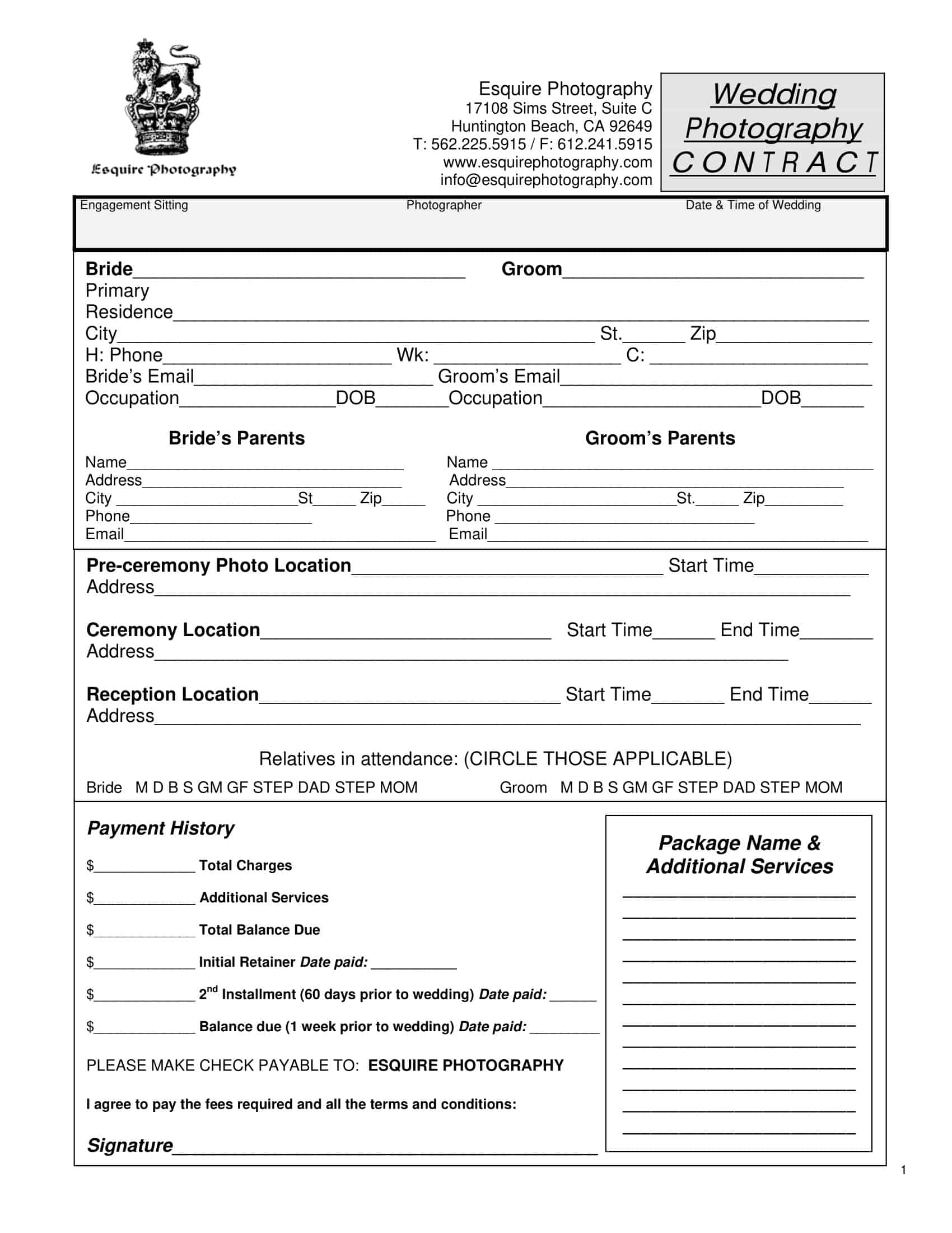 Blank PDF Wedding Photography Contract Blank PDF Wedding Photography Contract