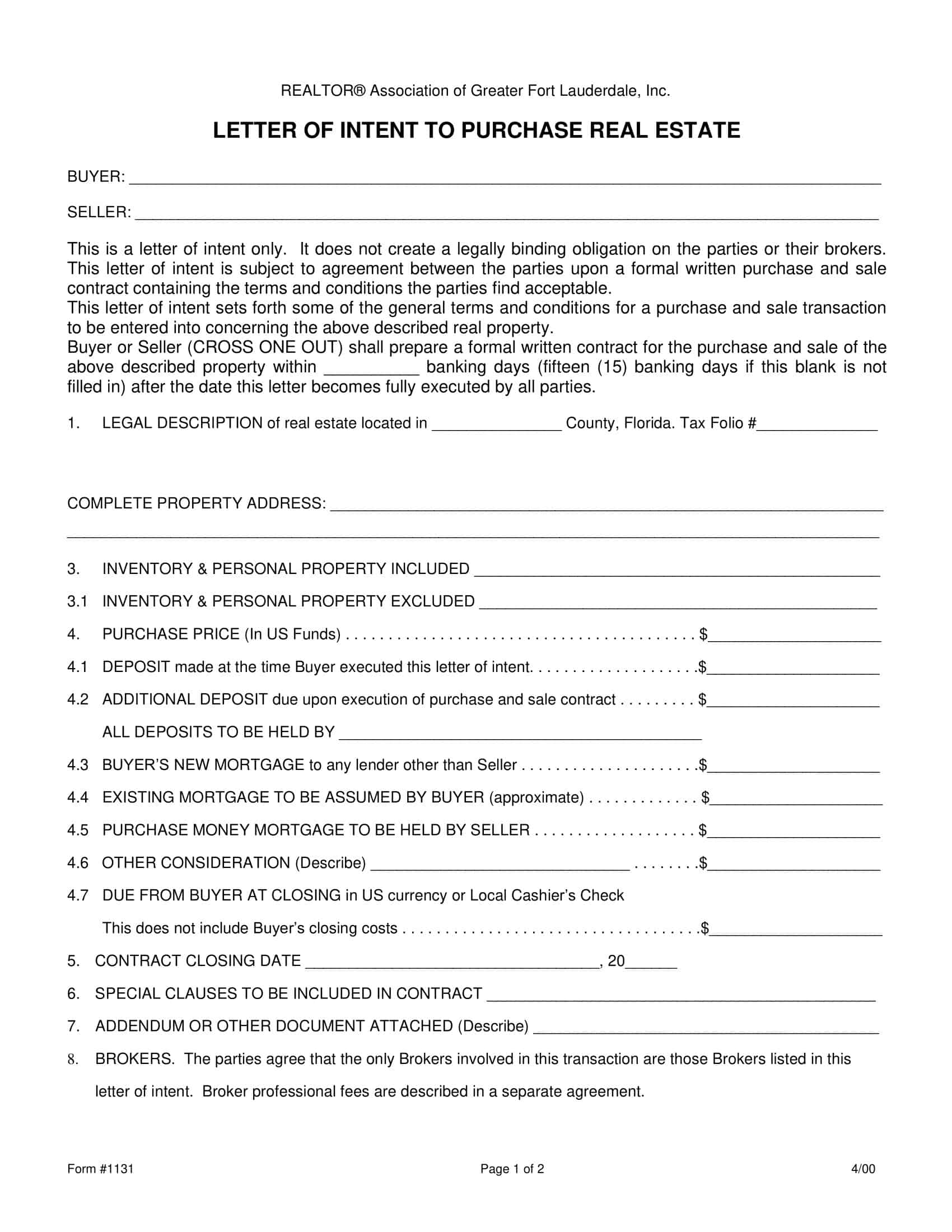Blank Printable Letter of Intent to Purchase Blank Printable Letter of Intent to Purchase