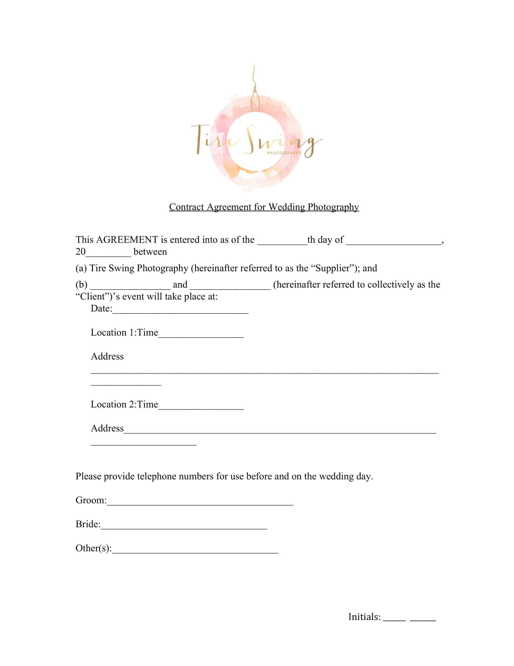 Blank Printable Wedding Photography Contract Blank Printable Wedding Photography Contract
