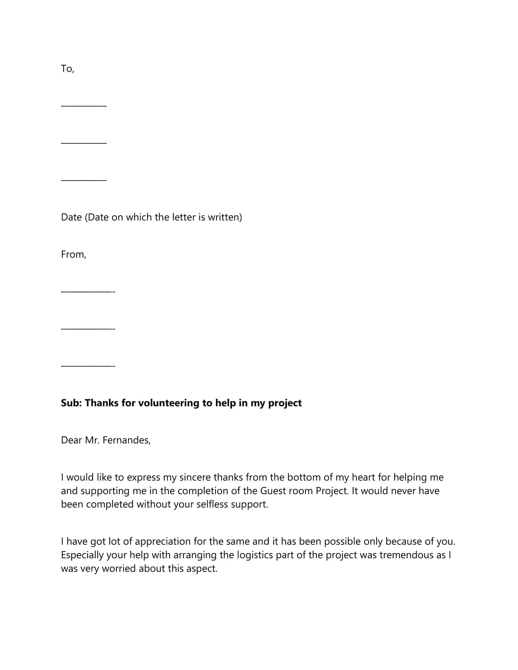 Blank Word Volunteer Thank You Letter Blank Word Volunteer Thank You Letter