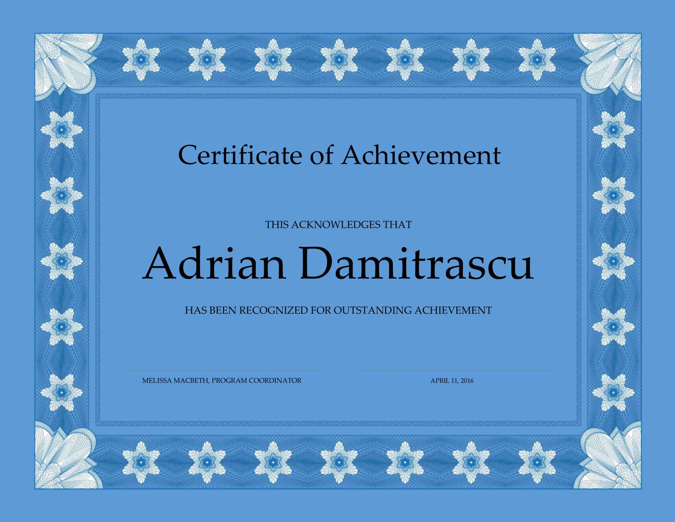 Custom Word Certificate of Achievement Custom Word Certificate of Achievement