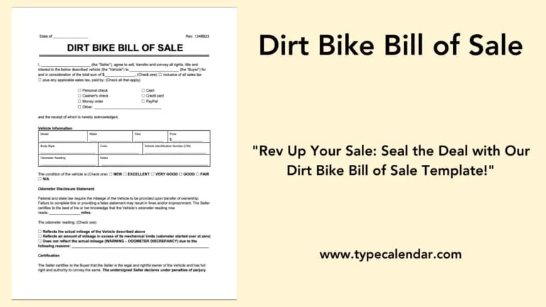 Free Printable Dirt Bike Bill of Sale Templates [Form] PDF
