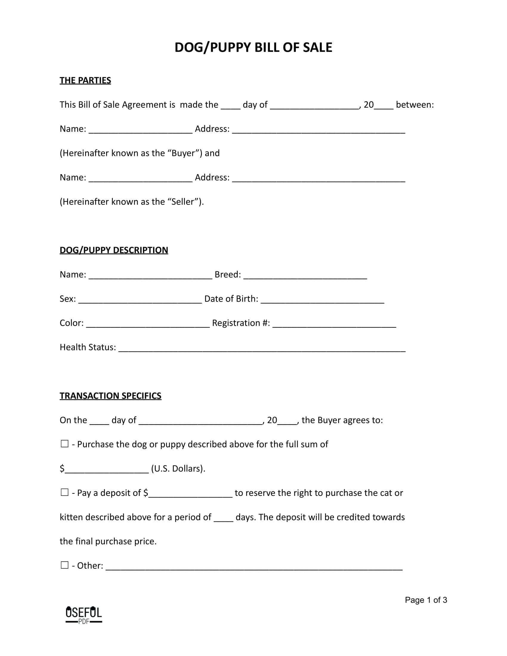 Dog Bill of Sale Free Download Dog Bill of Sale Free Download