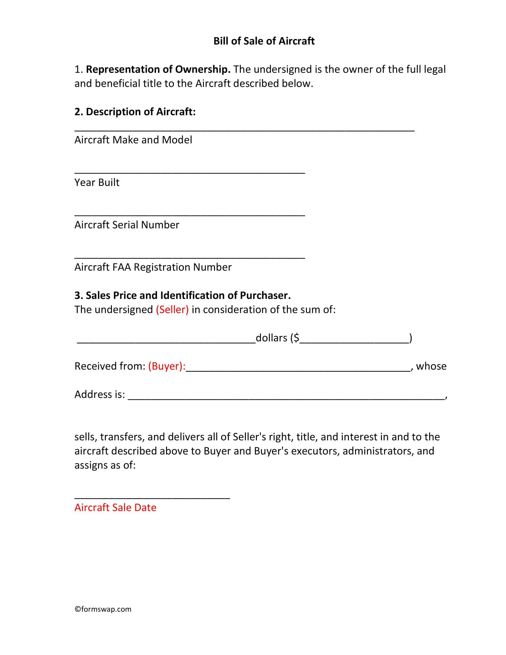 Download Aircraft Bill of Sale Download Aircraft Bill of Sale