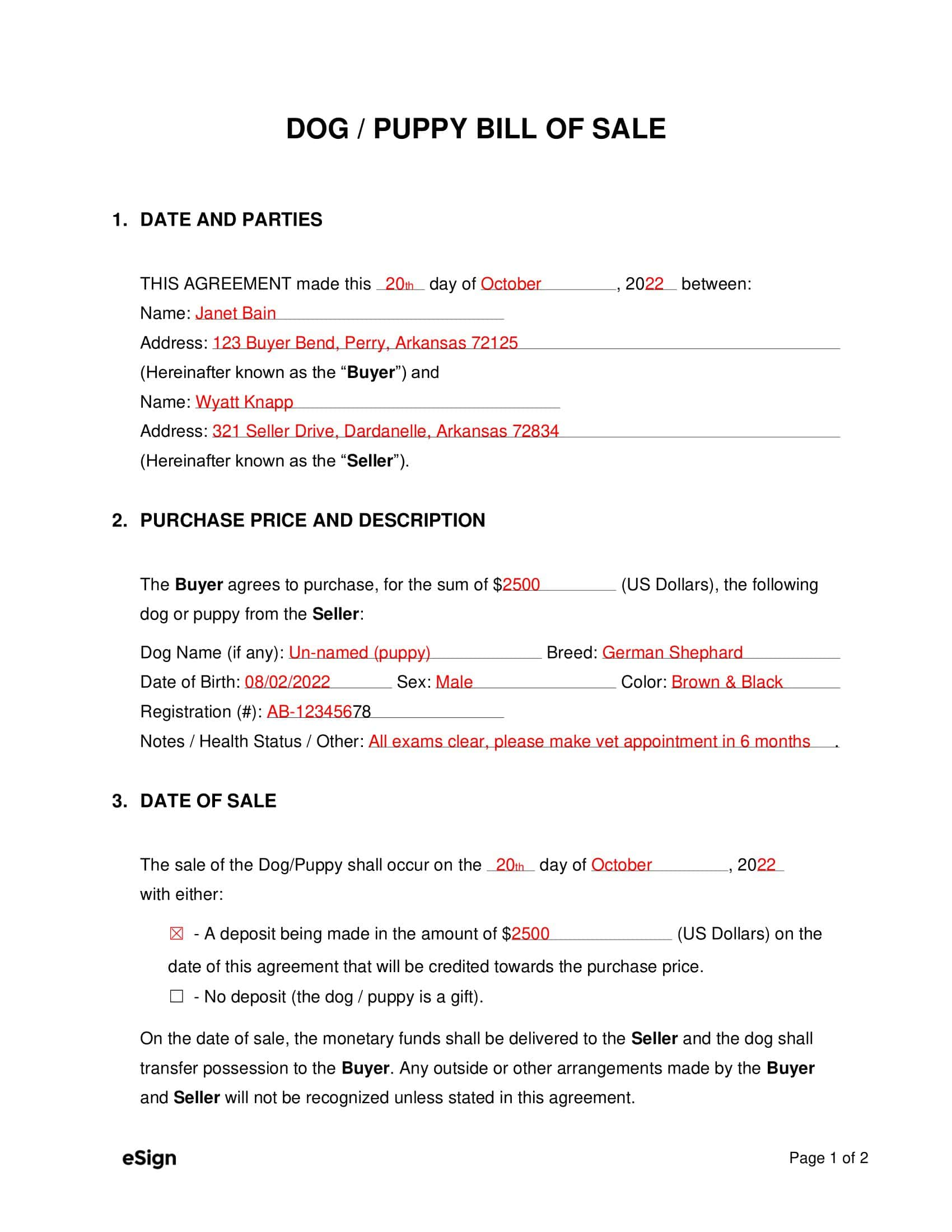 Download Dog Bill of Sale Download Dog Bill of Sale