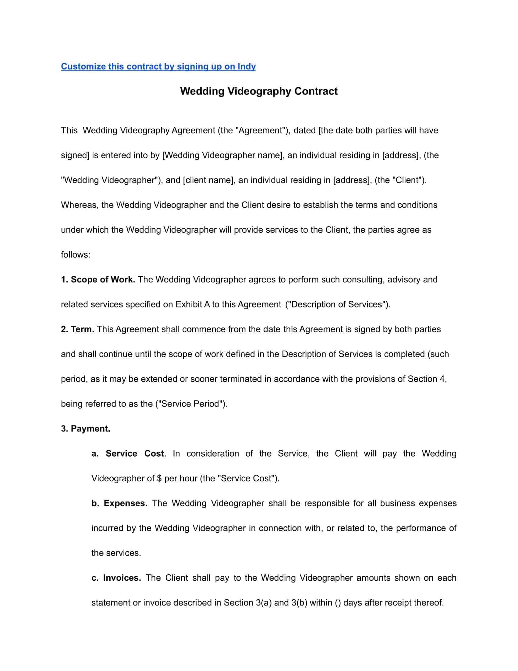 Download Free Wedding Videography Contract Download Free Wedding Videography Contract