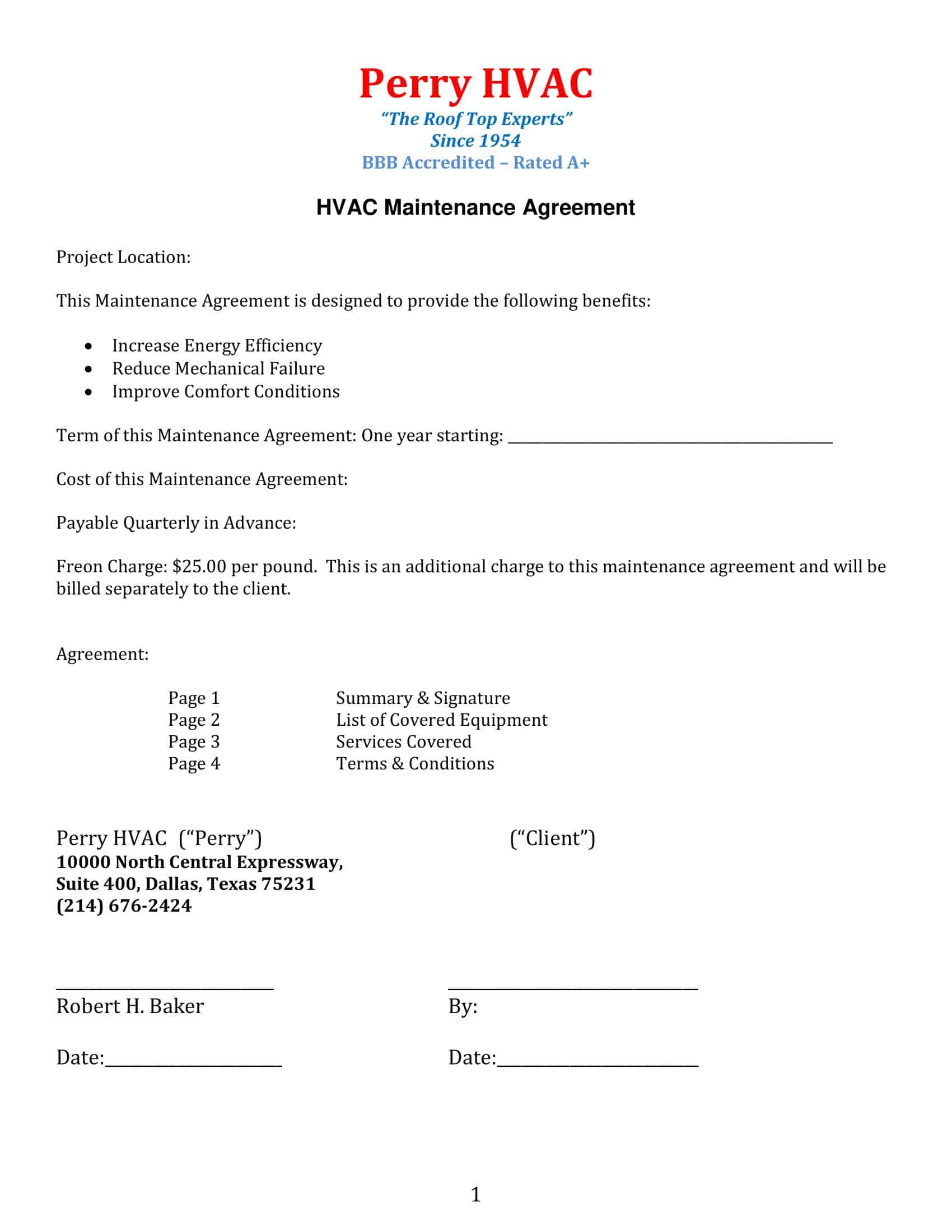 Hvac Service Agreement Template Hvac Service Agreement Template