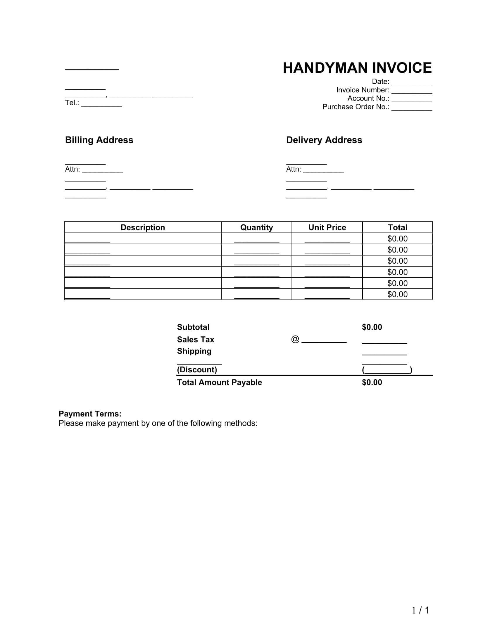 Download Handyman Invoice Download Handyman Invoice