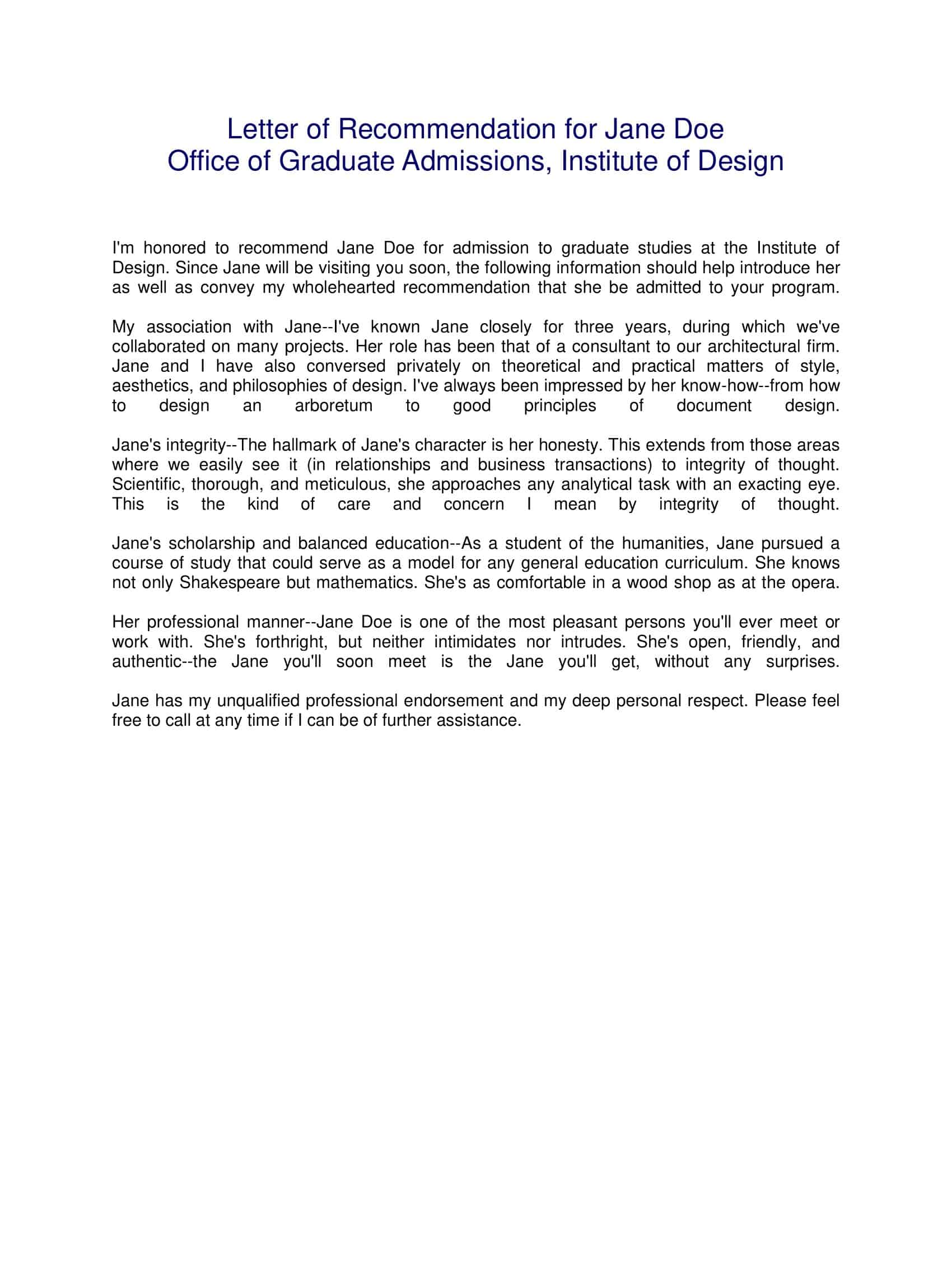 Download Letter Of Recommendation For Graduate School Download Letter Of Recommendation For Graduate School