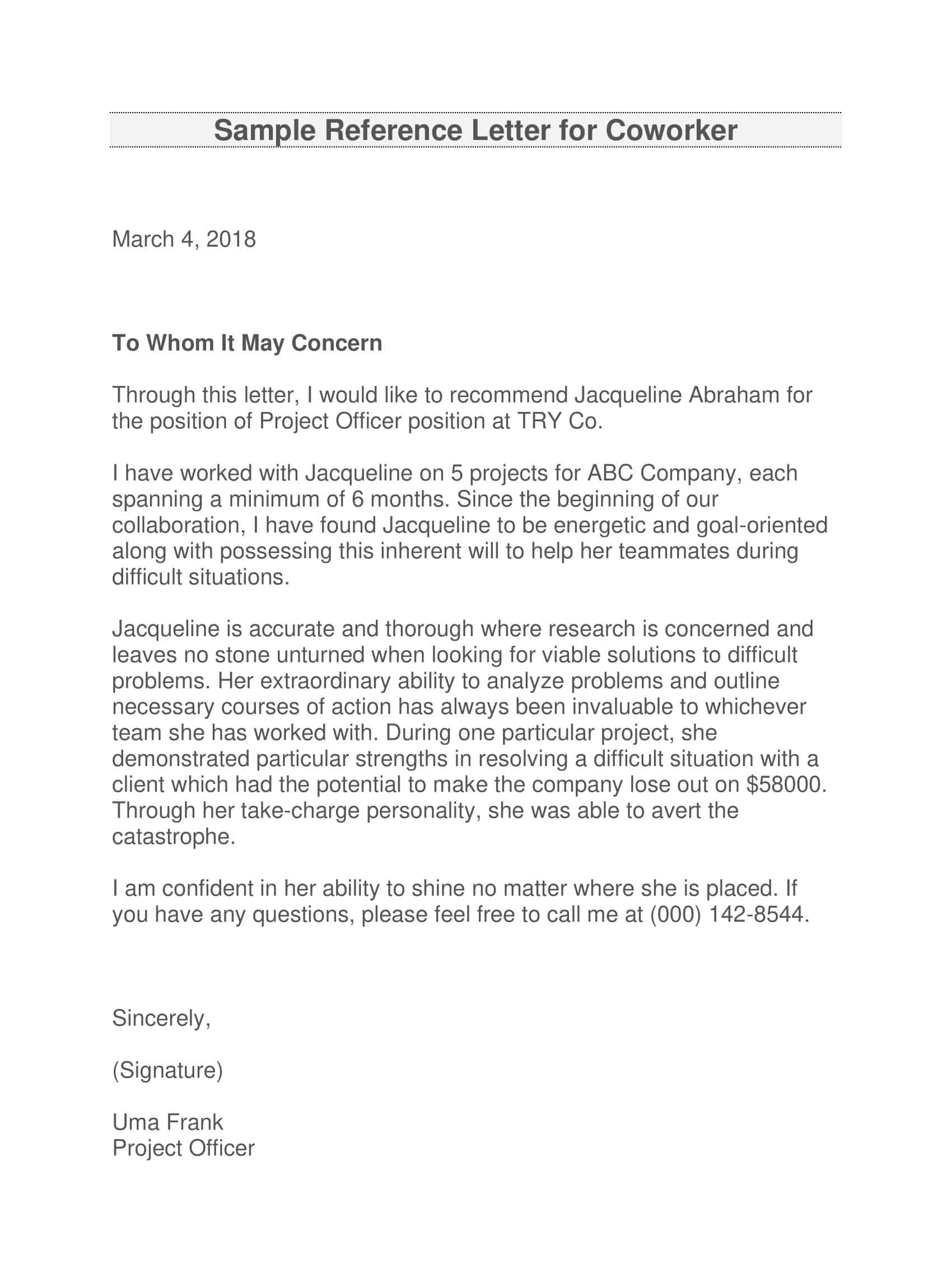 Download Letter of Recommendation for Coworker Download Letter of Recommendation for Coworker