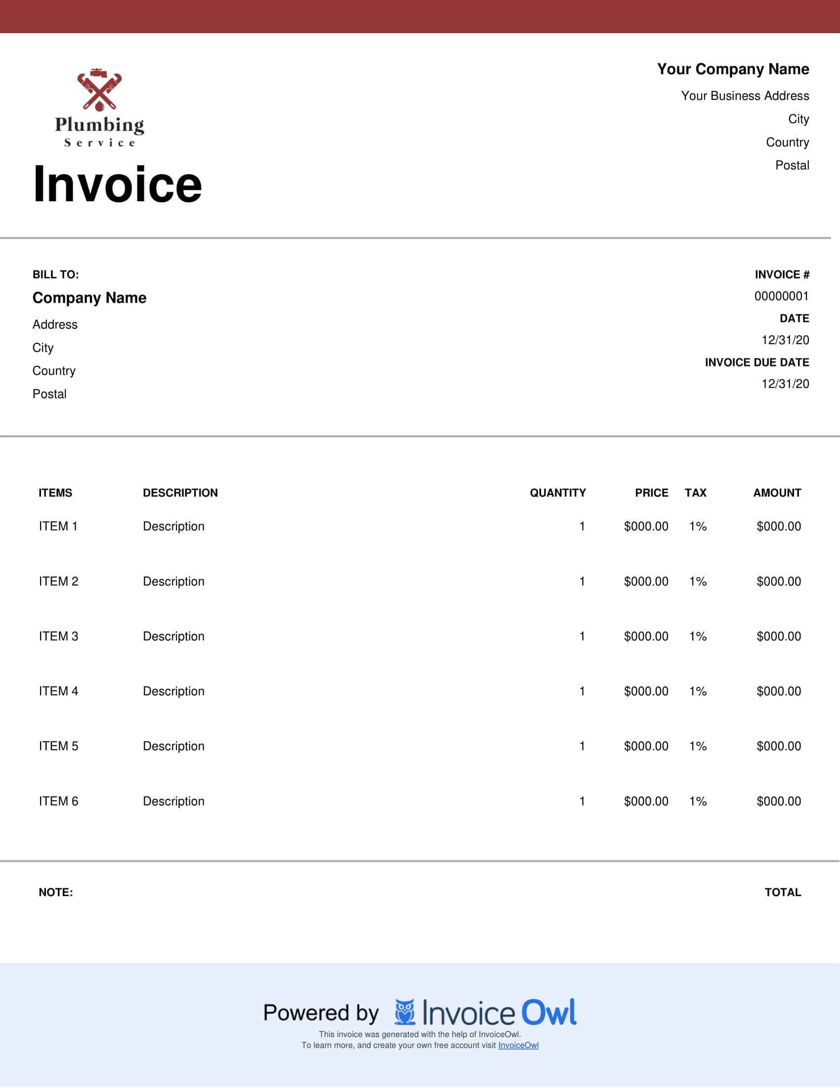 Download Plumbing Invoice Download Plumbing Invoice