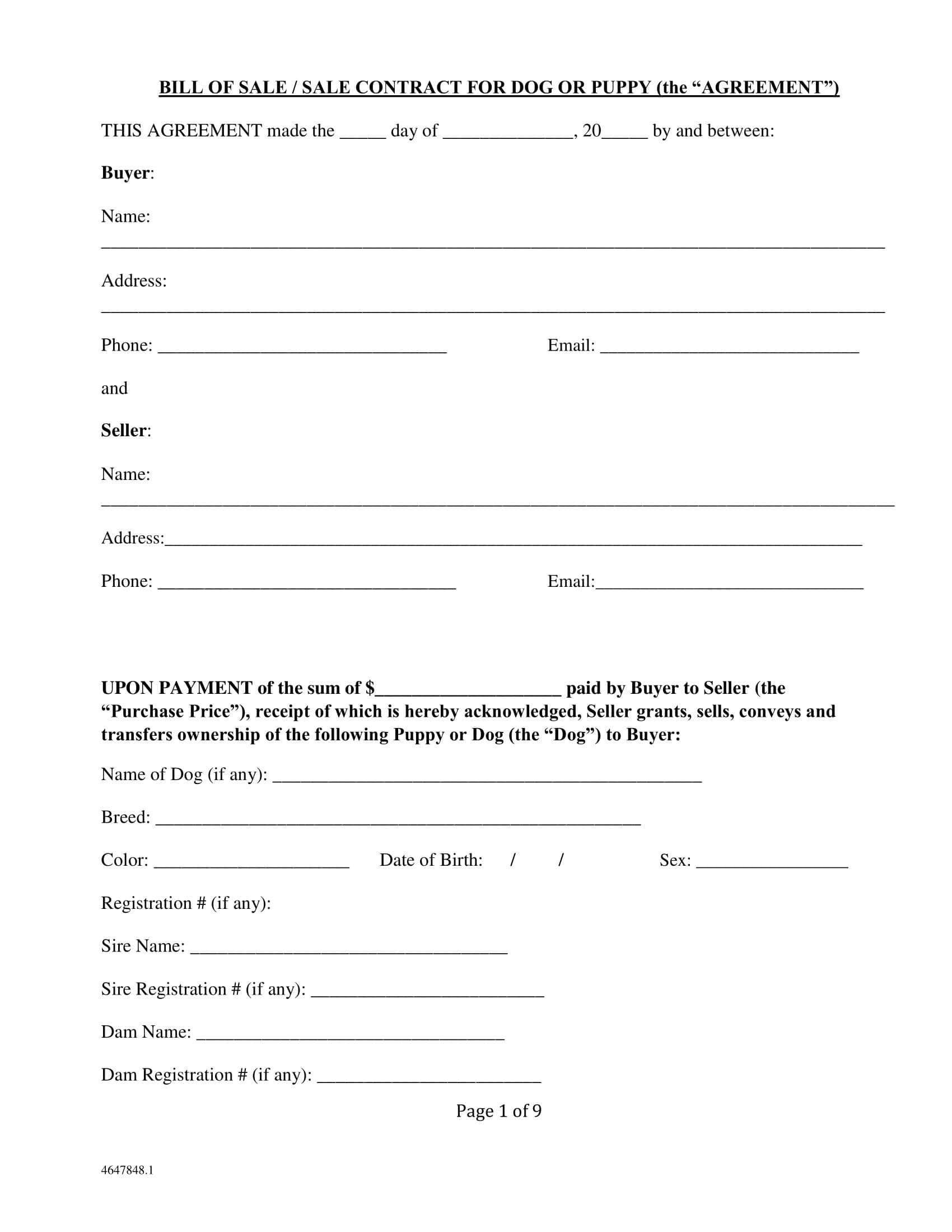 Download Puppy Bill of Sale Download Puppy Bill of Sale