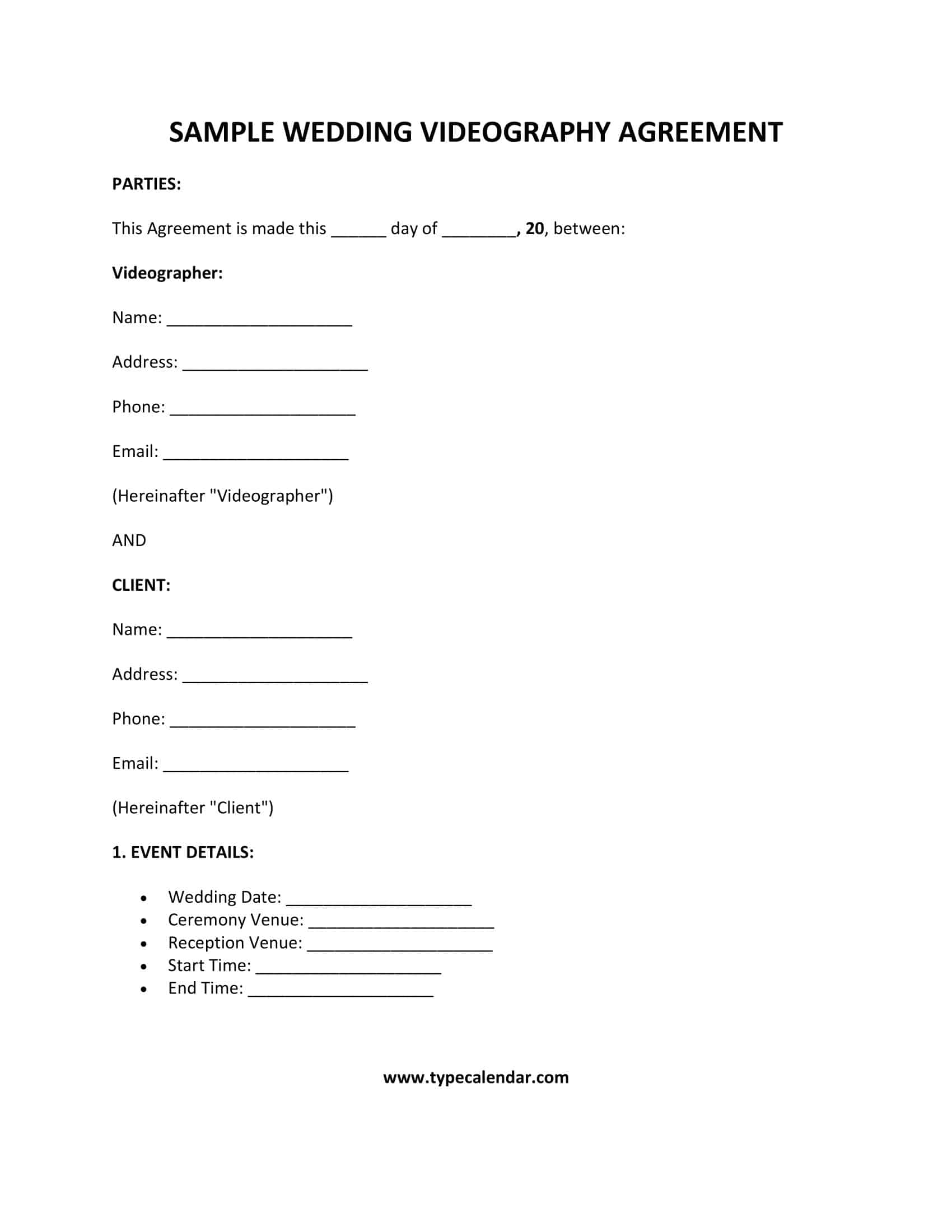 Download Sample Wedding Videography Contract Download Sample Wedding Videography Contract