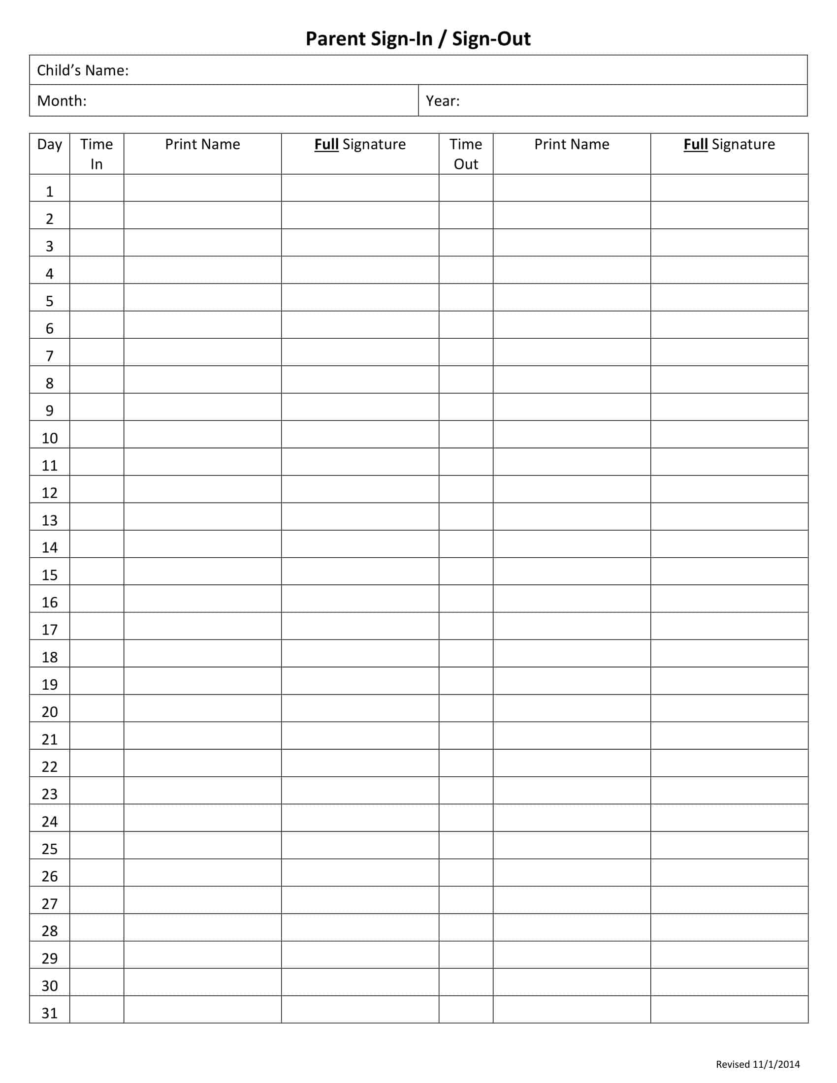 Free Printable Sign In And Out Sheet Templates [PDF, Word, Excel]