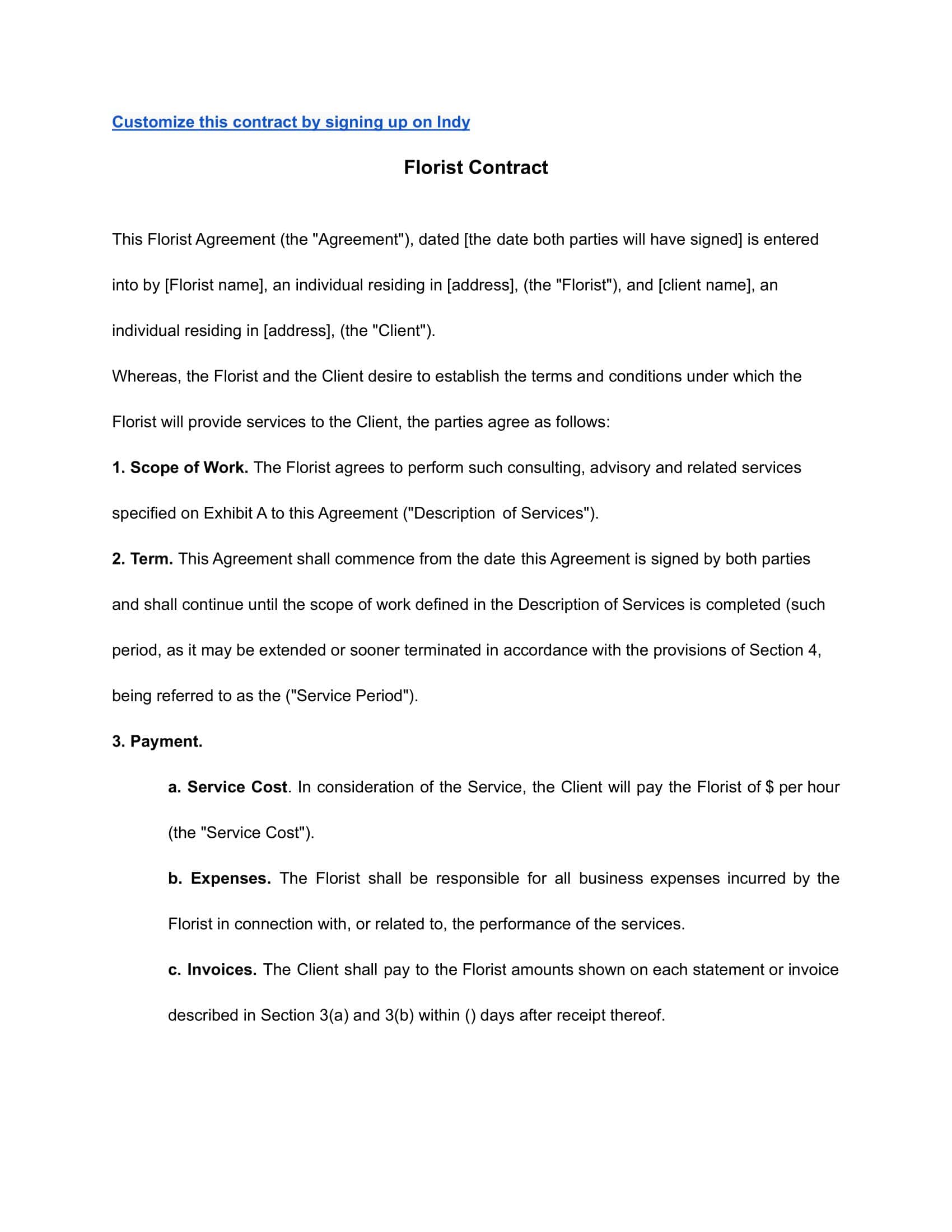 Download Wedding Florist Contract Download Wedding Florist Contract