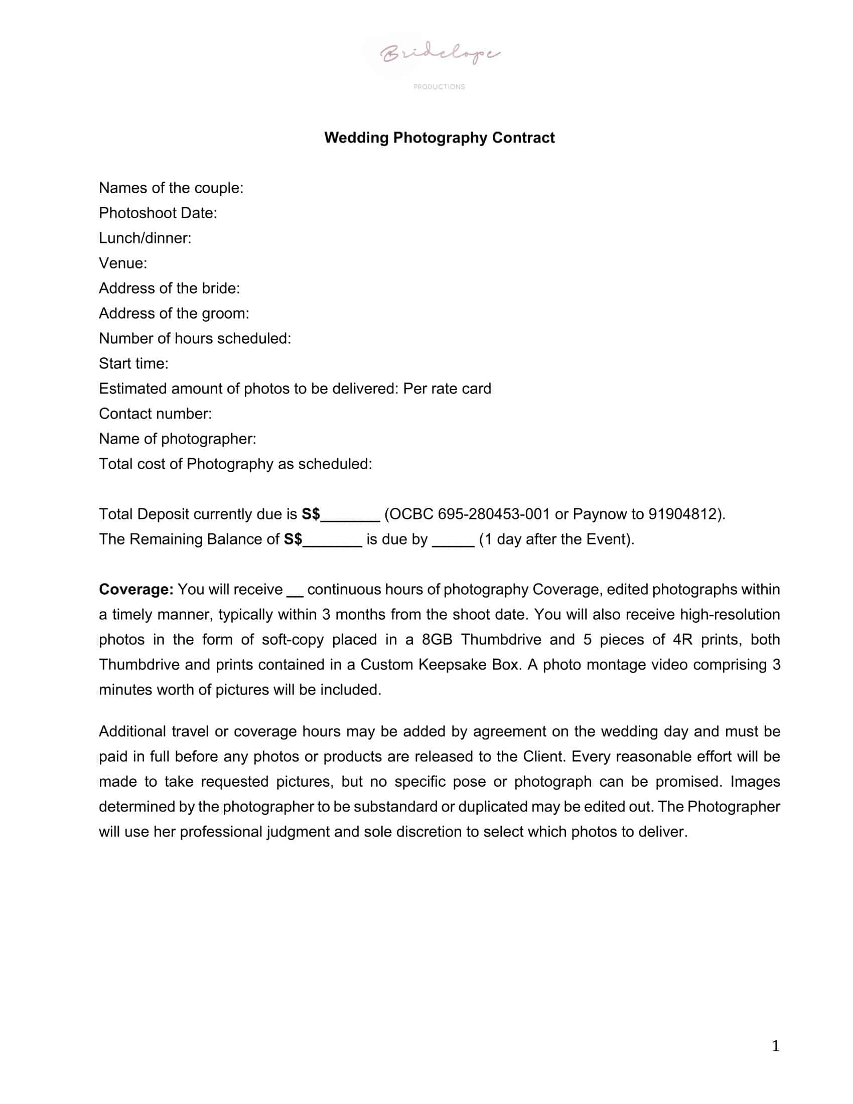 Download Wedding Photography Contract Download Wedding Photography Contract