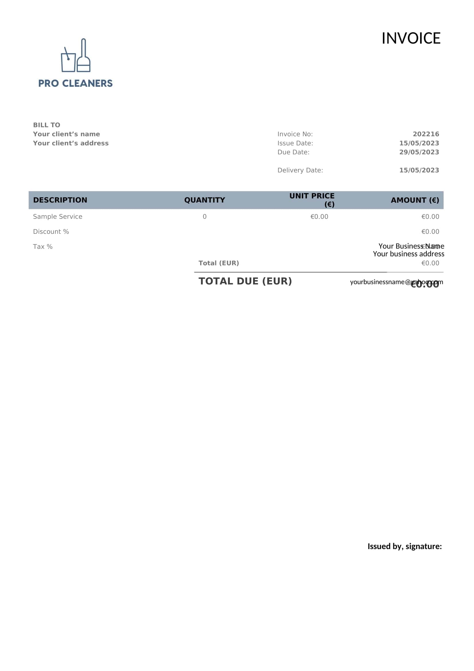 Free Printable Cleaning Invoice Templates Word Excel Free Printable Cleaning Invoice Templates Word Excel