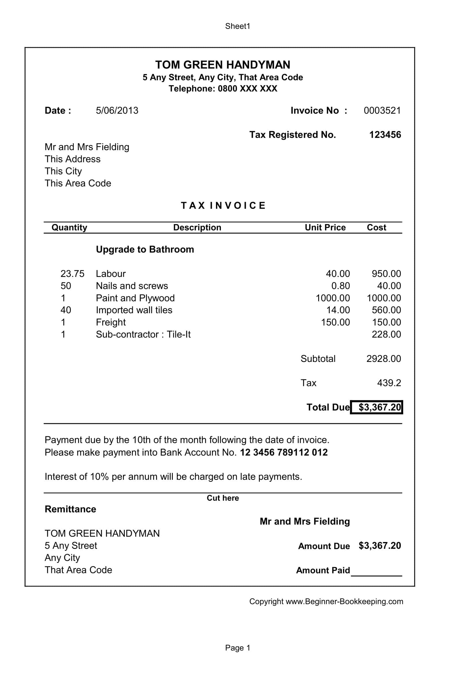 Downloadable Word Handyman Invoice Downloadable Word Handyman Invoice