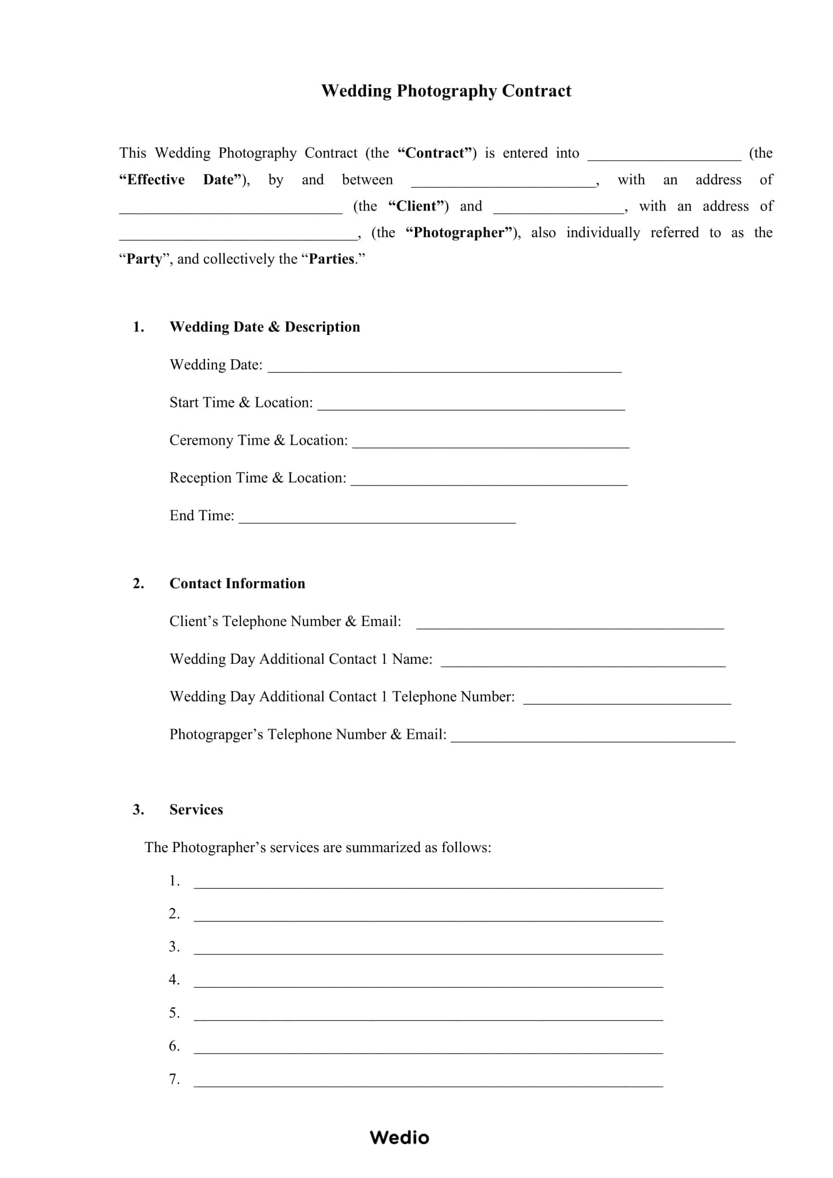 Downloadable Word Wedding Photography Contract Downloadable Word Wedding Photography Contract